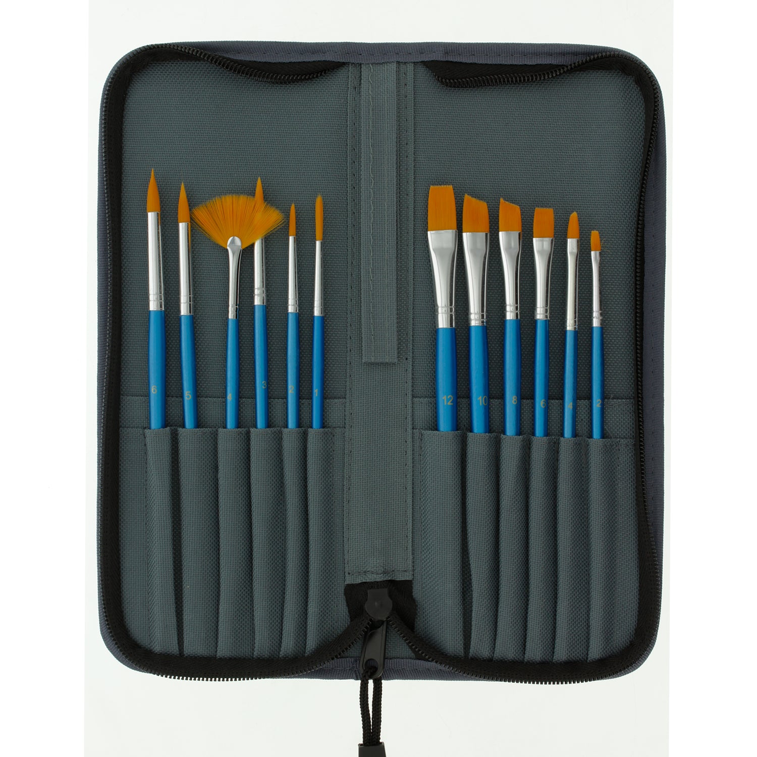 12-Piece Nylon Hair Short Blue Handle Oil & Acrylic Brush Set with Black Carrying Case - Perfect for Professional Artists, Beginners & DIY Painting Projects