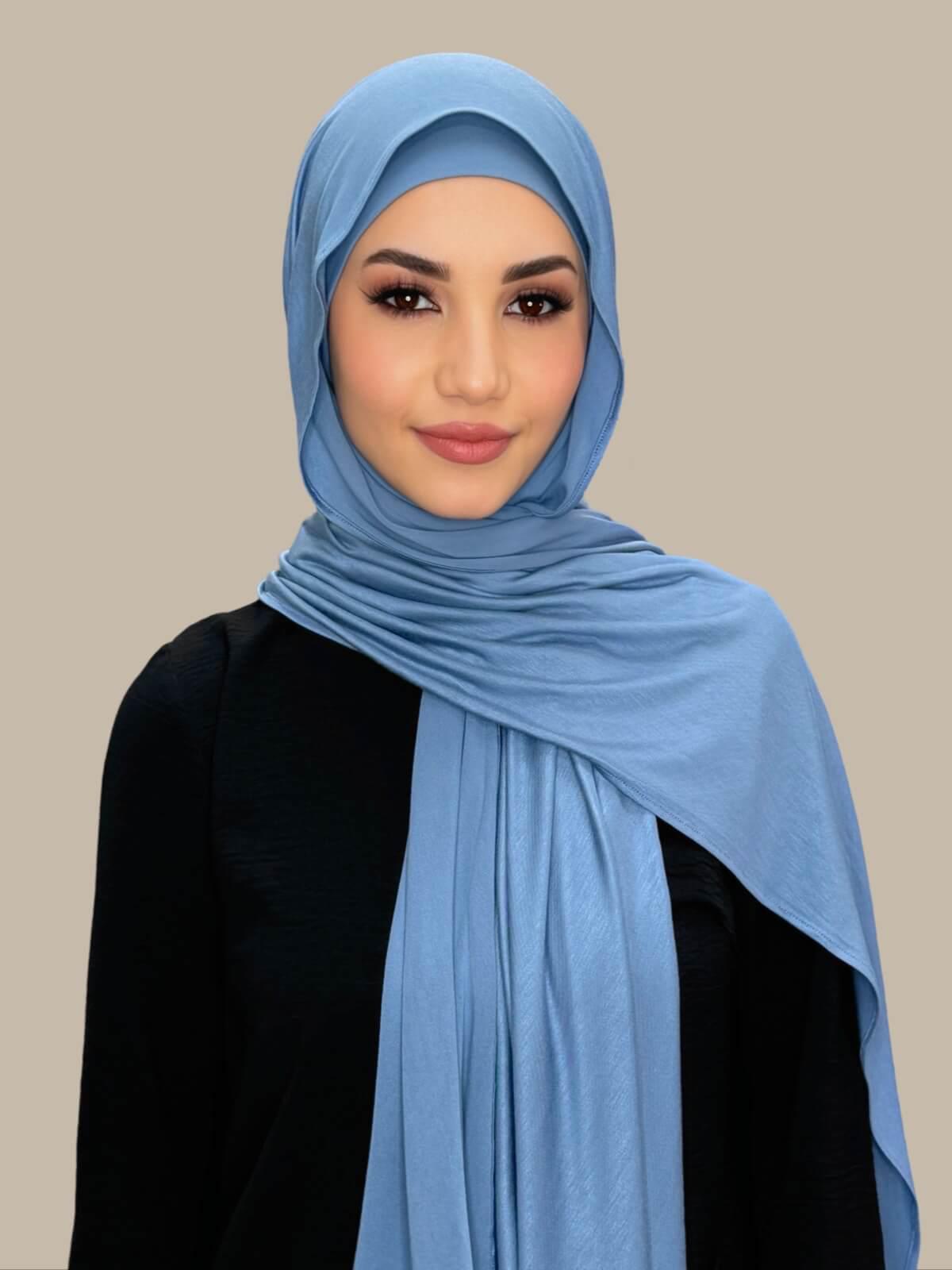 Premium Jersey Hijab Scarf - Soft & Breathable Blue Grey Wrap - Perfect for Daily Wear, Work, and Special Occasions