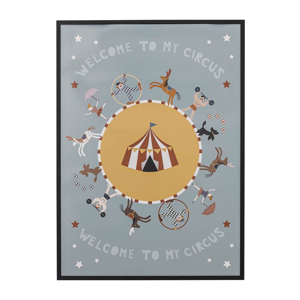 Bloomingville Maximo Illustration Kids Art Poster with Frame 72x52cm (28x20in) - Black | Modern Nursery Decor, Children's Room Wall Art, Playroom Decoration