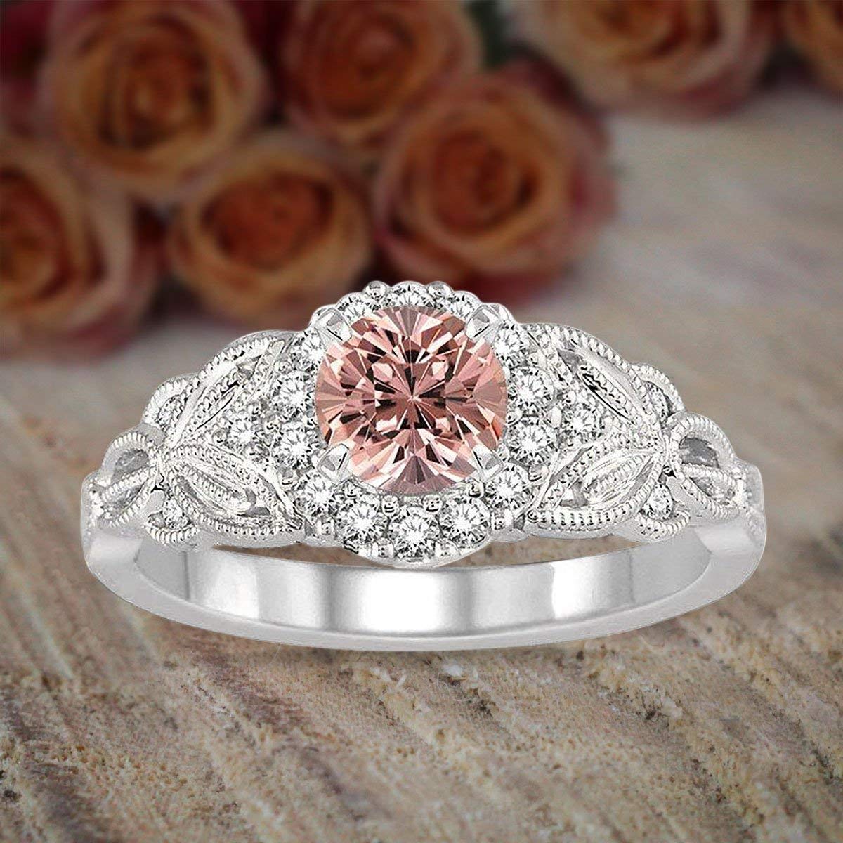 1.25 Carat Morganite Round Cut Diamond Engagement Ring - 18k Gold Plated Designer Wedding Band for Women | Perfect for Proposals, Anniversaries & Romantic Occasions