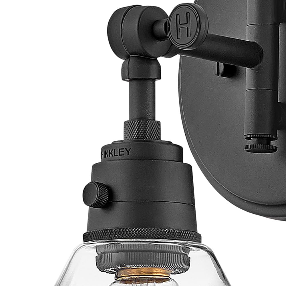 Hinkley Arti 3691BK-CL Adjustable Wall Sconce Light Fixture - Black with Clear Glass Shade, Single Pivot Point, On/Off Switch - Perfect for Bedroom, Hallway, or Entryway Lighting