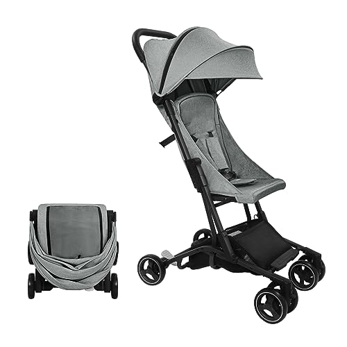 HARPPA Ringo™ Ultra Compact Lightweight Travel Stroller for Babies & Toddlers - Easy Fold, Adjustable Backrest, 5-Point Safety Harness - Perfect for Air Travel, Shopping & Daily Walks (Ringo Light Grey)