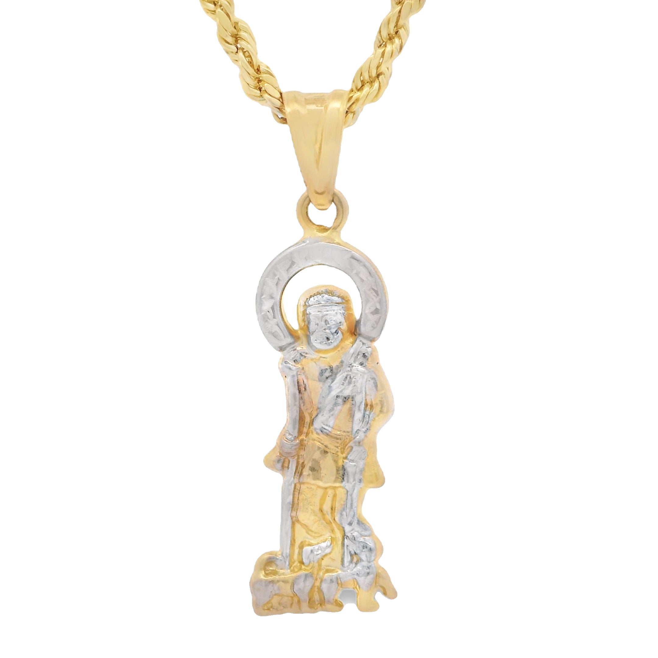 14K Gold Saint Lazarus Pendant with Hollow Rope Chain Necklace - 22 Inches JTJ™ - Perfect for Religious Gifts, Everyday Wear & Special Occasions