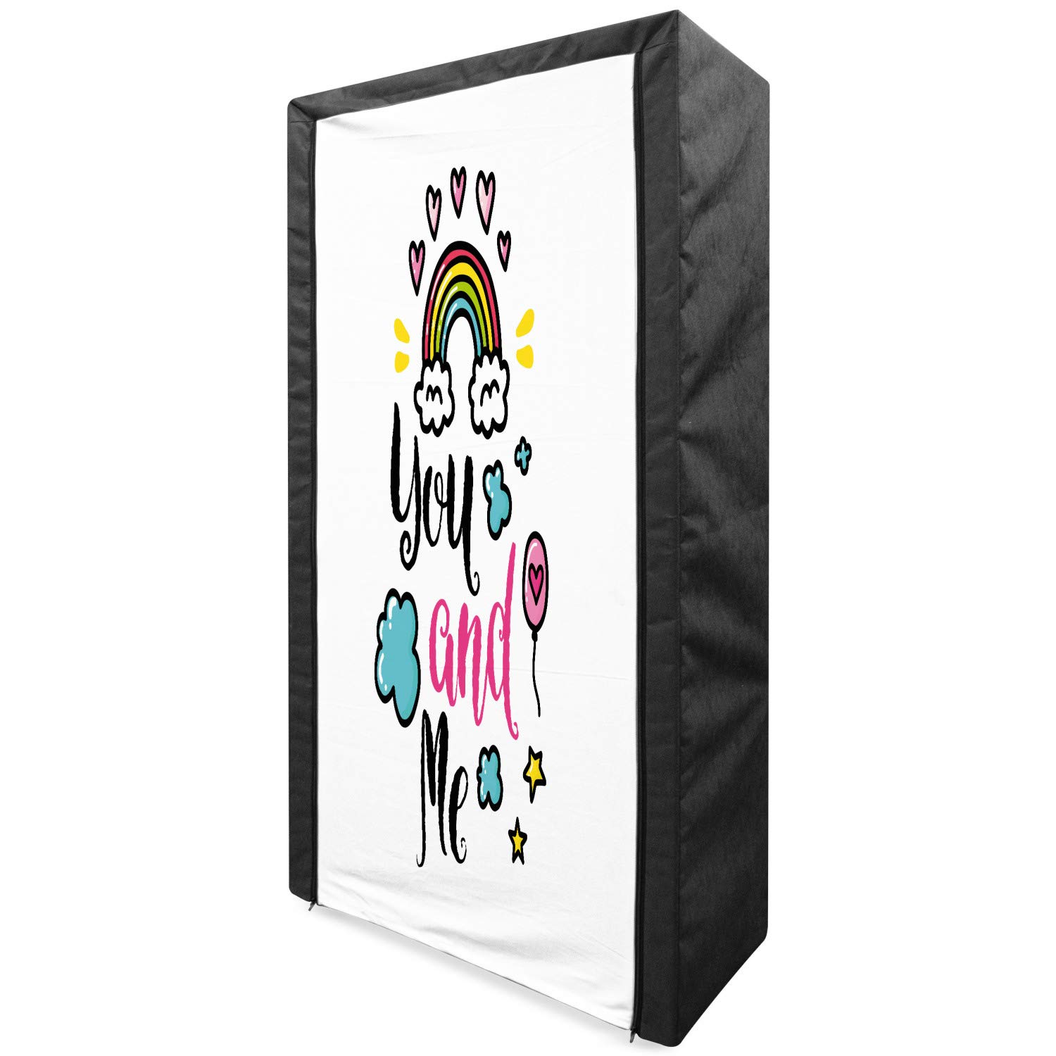 Ambesonne Portable Fabric Wardrobe with Rainbow Clouds & Hearts Print - 33.5