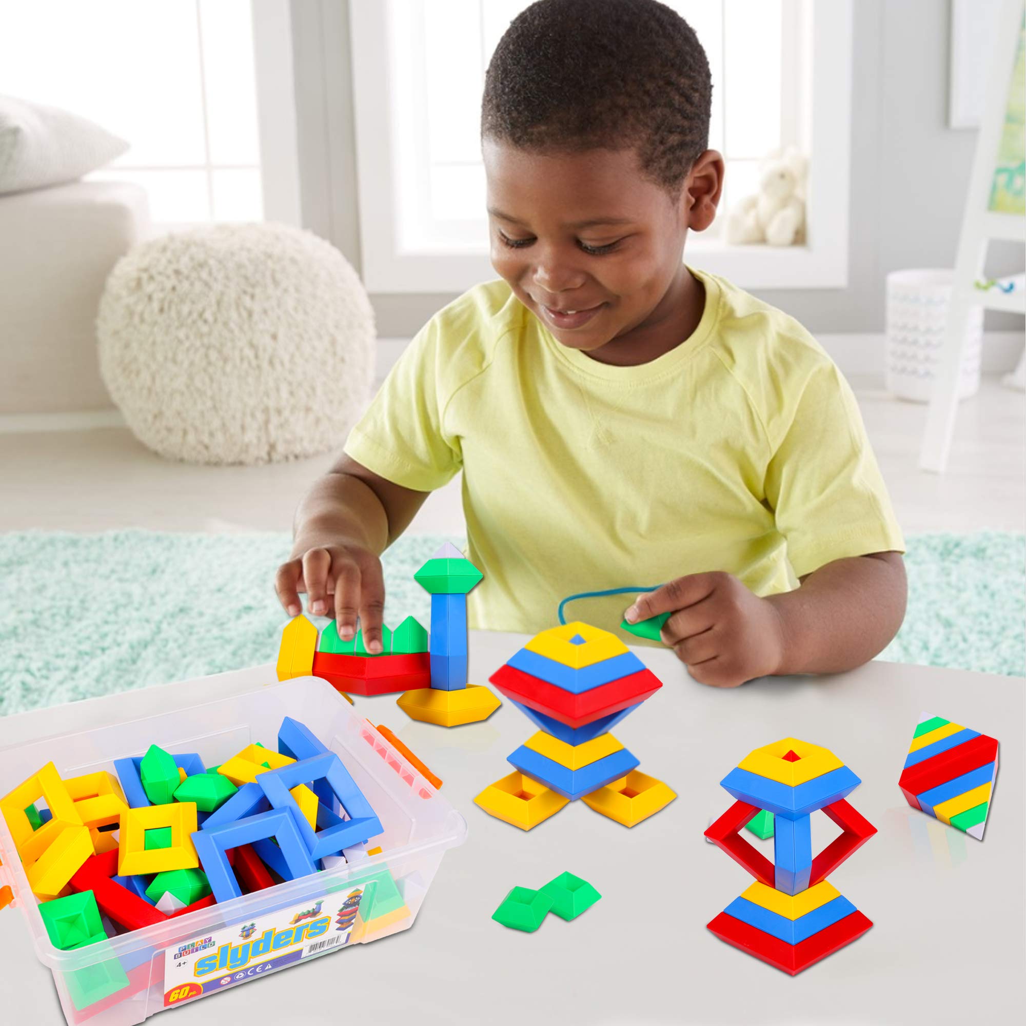 60-Piece 3D Pyramid Building Blocks Set - STEM Educational Stacking Toys for Kids Ages 4+ | Creative Geometric Learning Toys for Preschool Boys & Girls | Perfect for Classroom, Homeschool & Playroom STEM Activities