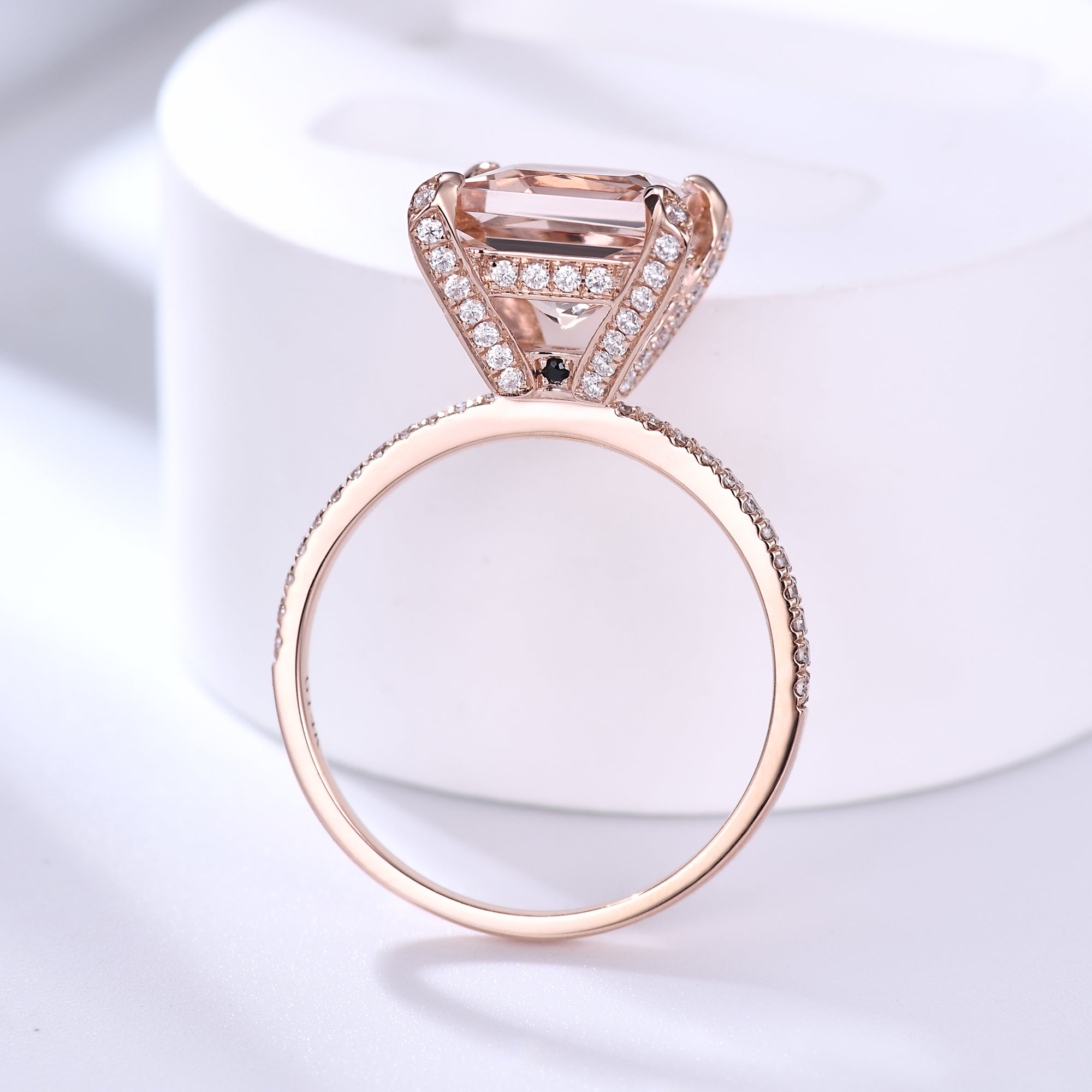 Unique Hidden Halo Princess Cut Morganite Diamond Engagement Ring in Rose Gold Basket Setting - Perfect for Proposals, Anniversaries & Romantic Occasions