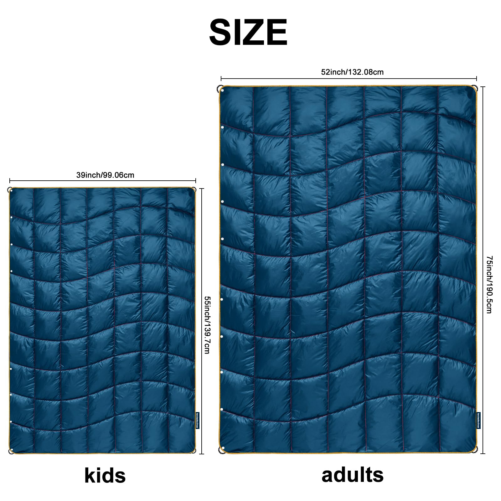 Packable Puffy Camping Blanket - Lightweight Windproof Down Alternative for Outdoor Adventures, Hiking, Backpacking, Beach, Picnic & Stadium Use (52x75 Inches) - Perfect for Cozy Evenings by the Campfire or Snuggling at Outdoor Events