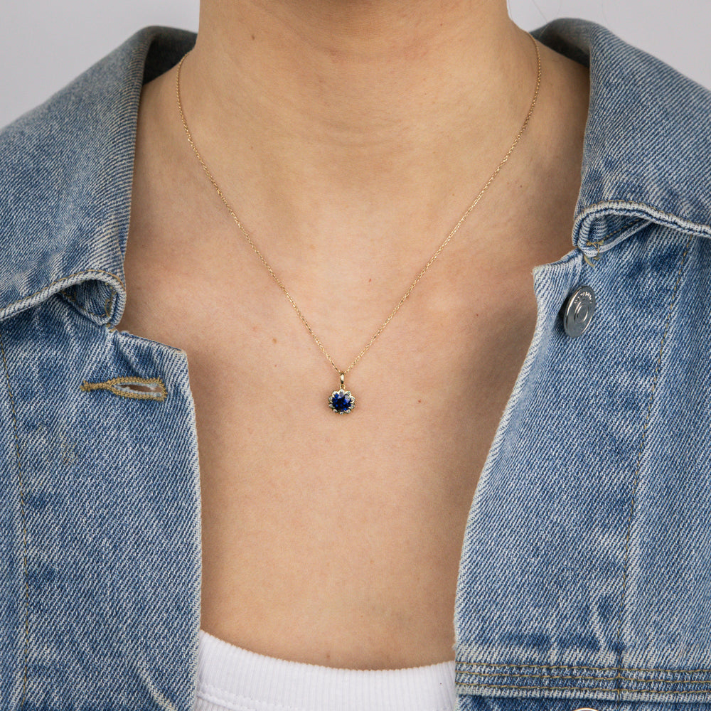 1 Carat Lab-Created Sapphire & Diamond Pendant Necklace with 45cm 9K Yellow Gold Chain - Elegant Jewelry Gift for Women, Perfect for Weddings, Anniversaries & Special Occasions