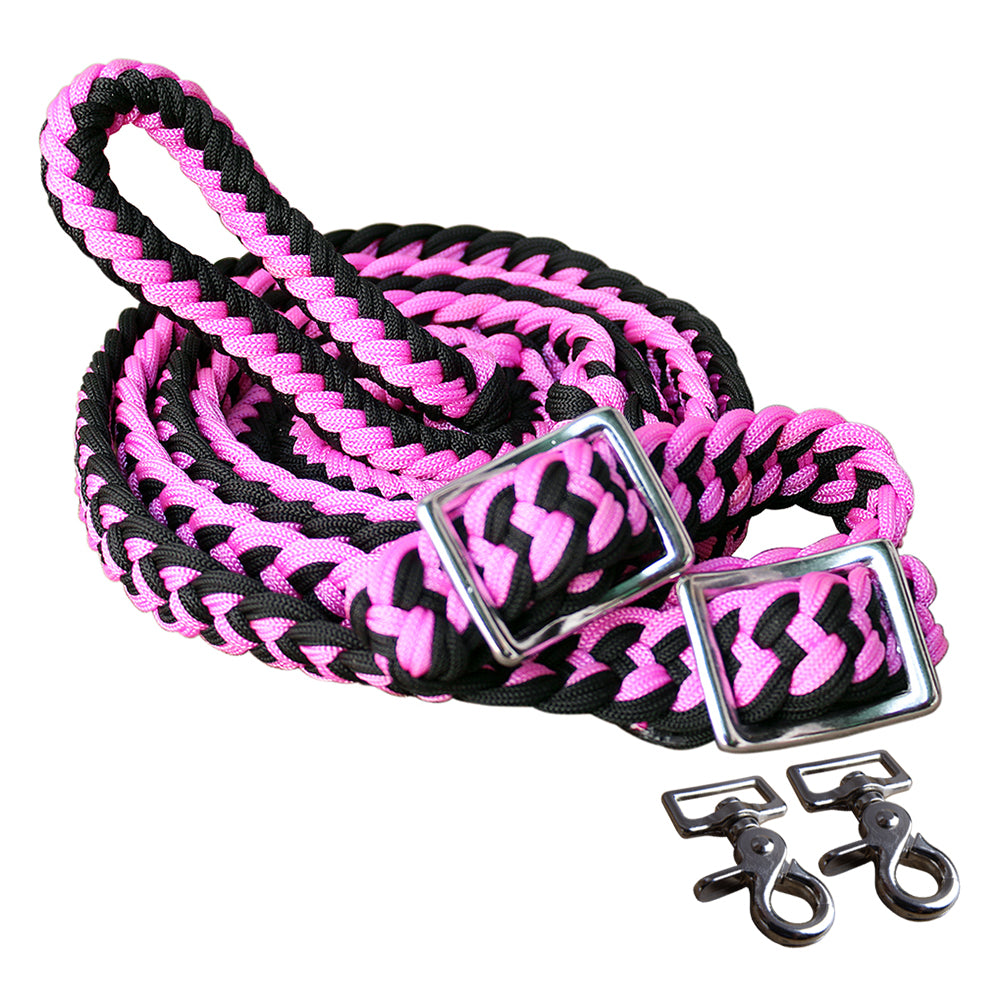 1 X 8Ft Hilason Braided Poly Barrel Horse Racing Reins with Flat Grip Knots & Snaps - Durable Equestrian Equipment for Barrel Racing, Training & Western Riding