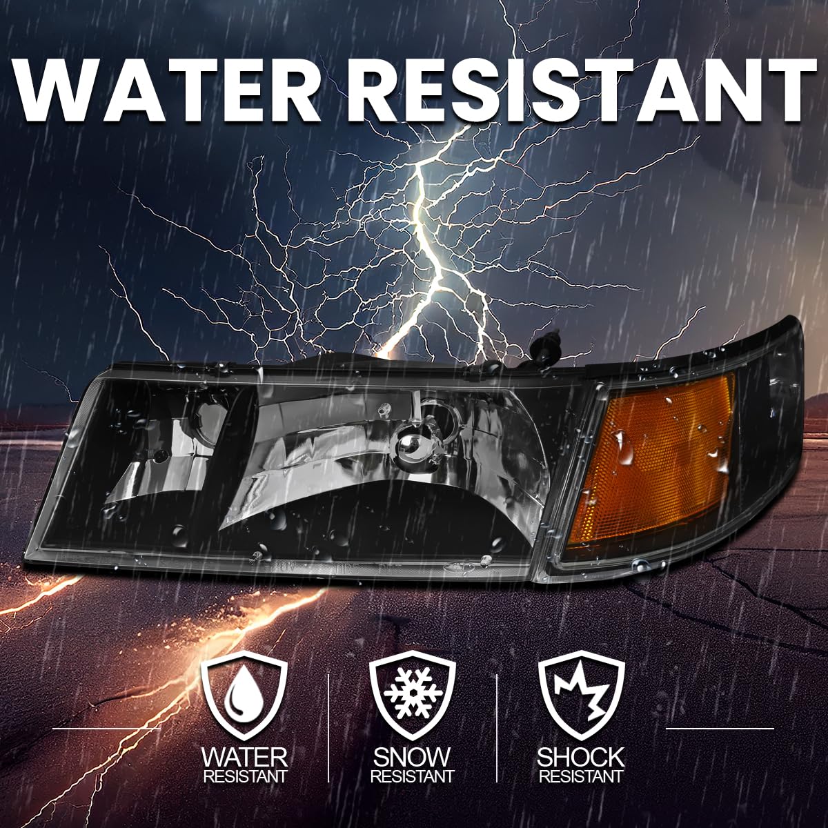 Spec-D Tuning Black Housing Clear Lens Headlights & Corner Lights for 1998-2002 Mercury Grand Marquis - Left & Right Pair Headlight Assembly - Upgrade Your Ride for Night Driving & Custom Look