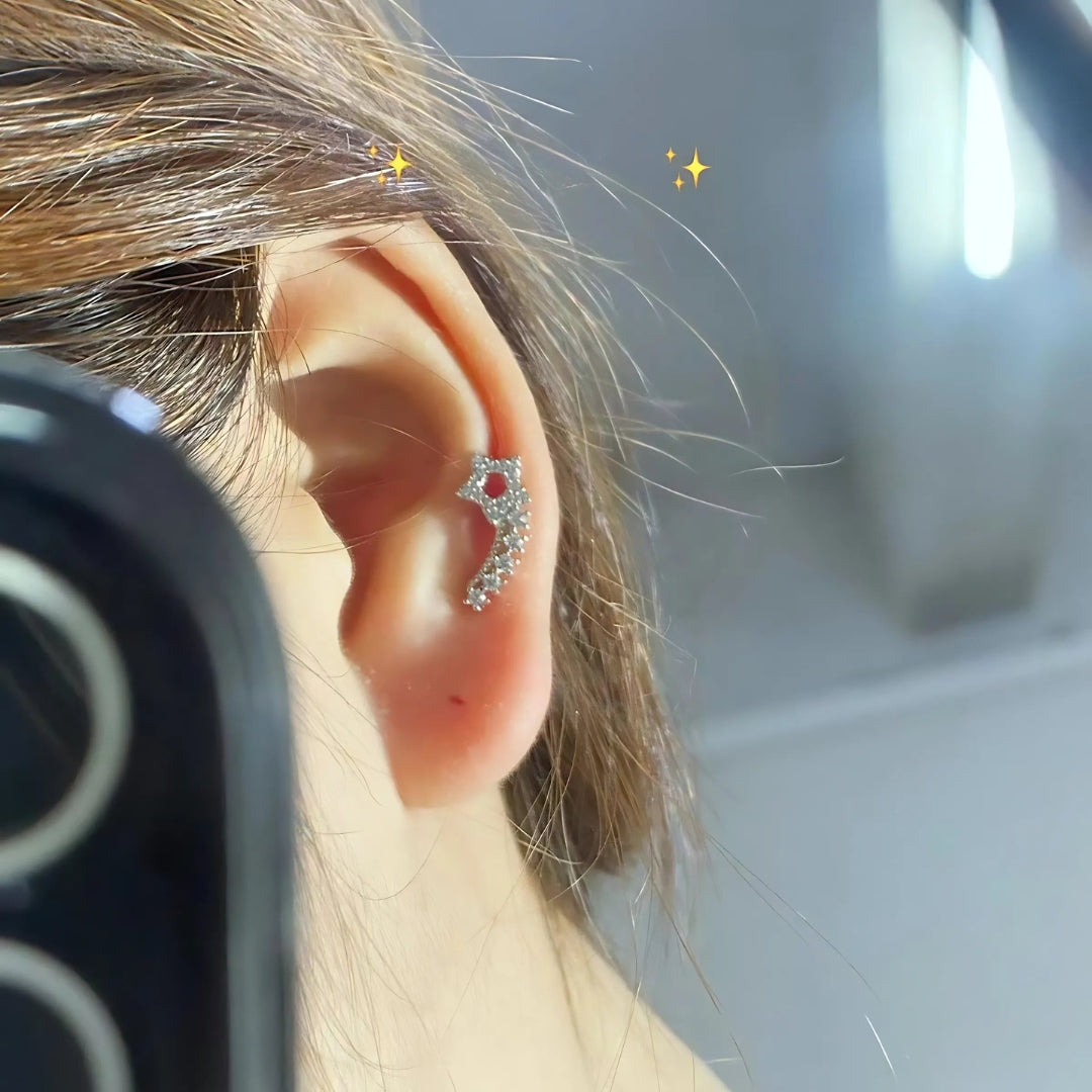 20G Crescent Moon and Star Stud Daith Helix Earrings for Women - Surgical Steel Cartilage Piercing Jewelry - Perfect for Everyday Wear, Parties & Gifts | HSPJ1916
