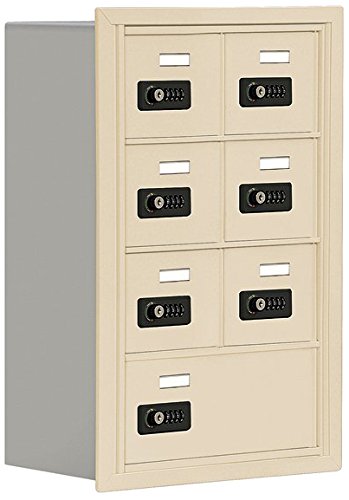 Salsbury Industries 19048-07SRC 4-Unit Recessed Wall Mount Cell Phone Locker with Resettable Combination Locks - 8-Inch Diameter Sandstone Compartments for Schools, Gyms & Offices - Secure Storage Solution for Phones, Tablets & Valuables