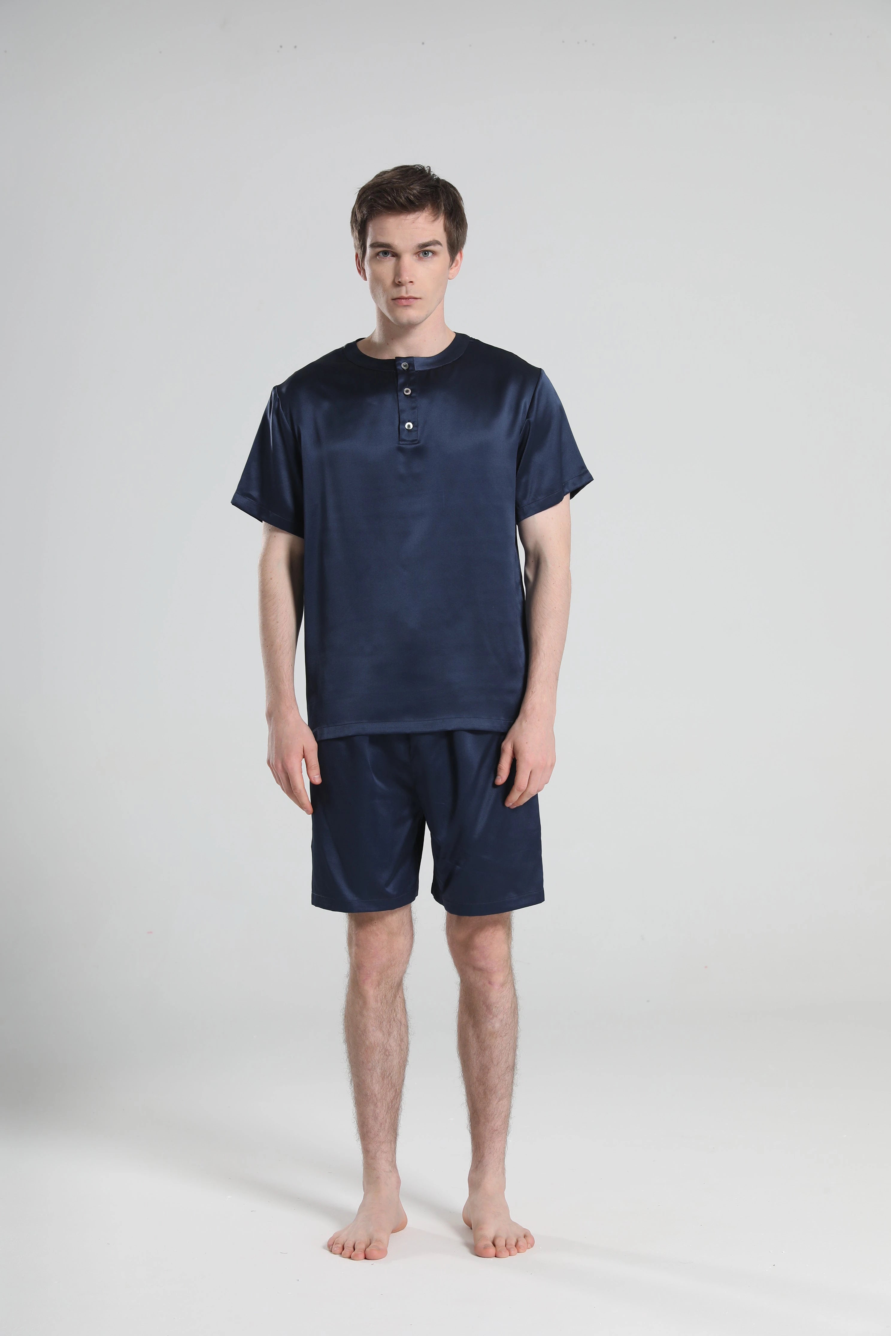 Men's Comfortable Crew Neck Short Sleeve Pajama Set - Soft Cotton Sleepwear for Lounge & Nighttime Relaxation at Home