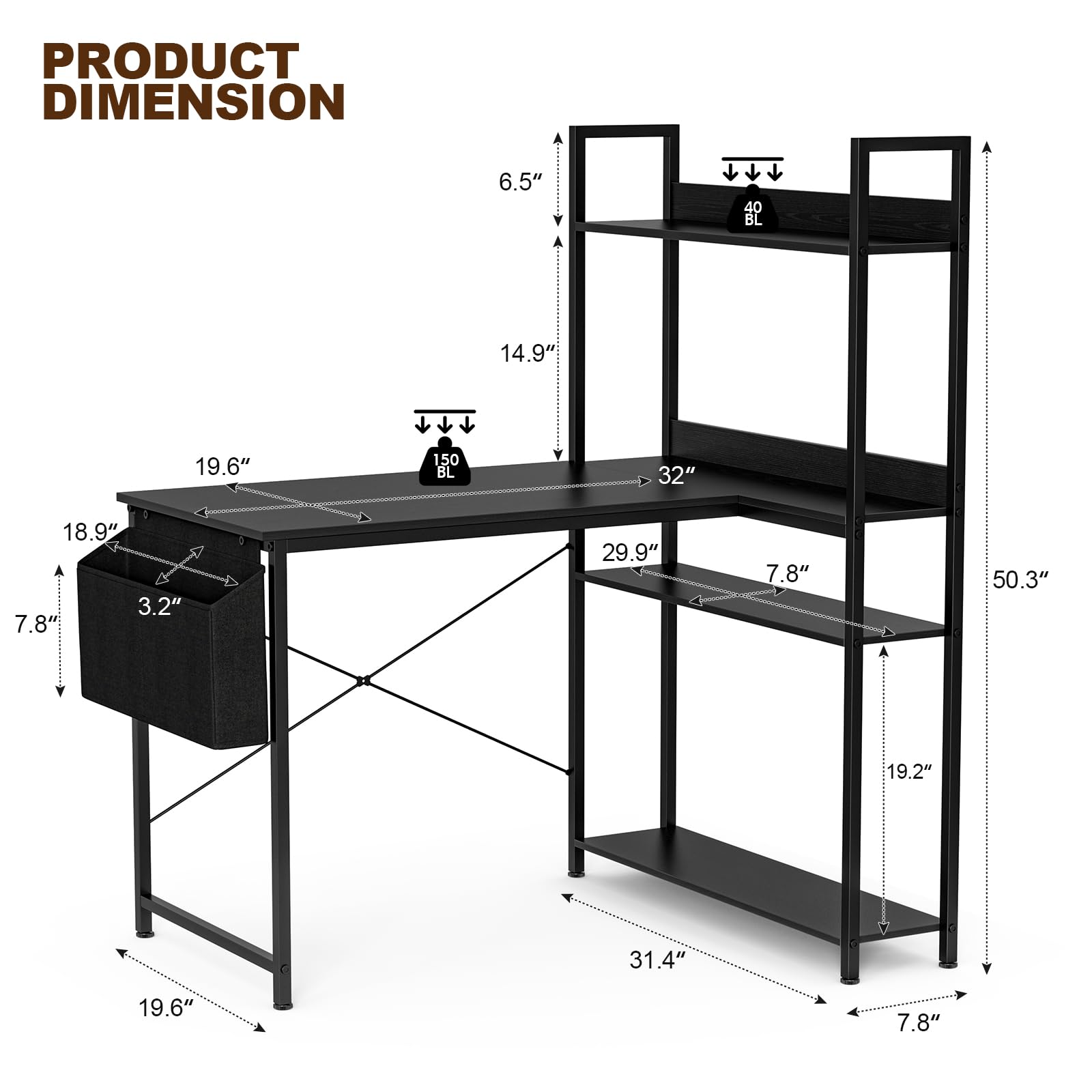 40 Inch L-Shaped Computer Desk with Reversible Storage Shelves - Black Home Office Corner Desk with Hutch for Study, Writing & Work | Perfect for Small Spaces & Gaming Setups
