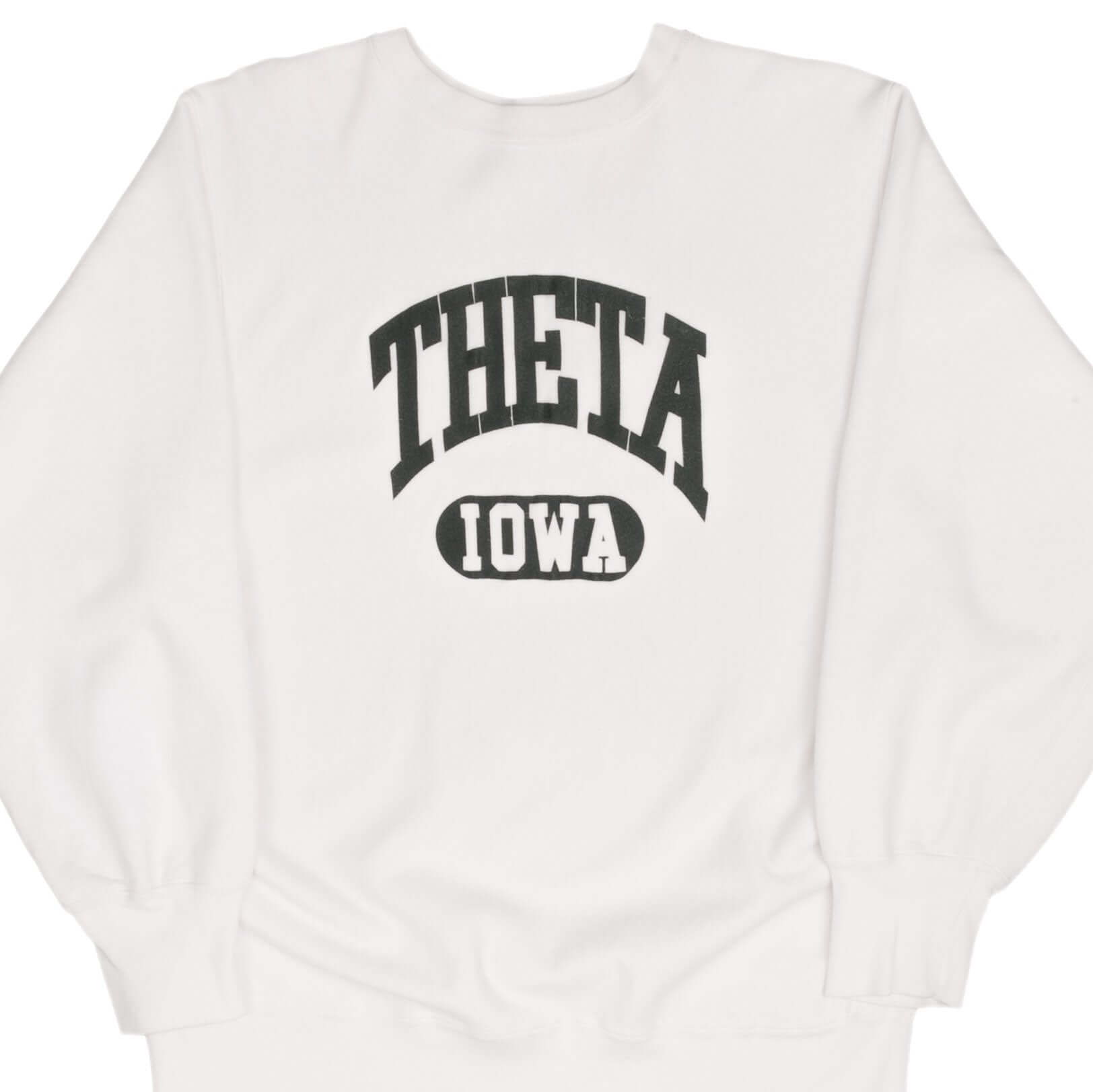 Vintage Champion Reverse Weave Theta Iowa White Sweatshirt 1980s XL Made in USA - Retro College Style for Casual Wear & Street Fashion