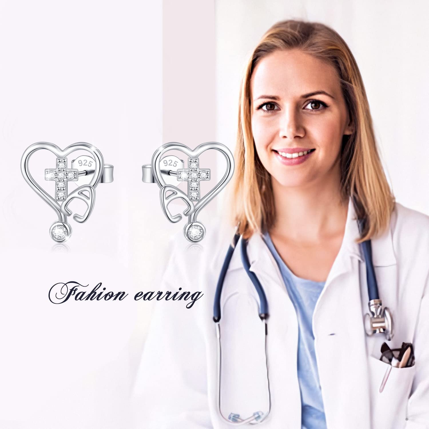 Sterling Silver Stethoscope Nurse Earrings for Women - RN Studs Medical Jewelry Gift for Doctors, Nurses & Medical Students | Perfect for Graduation, Appreciation Gifts & Daily Wear