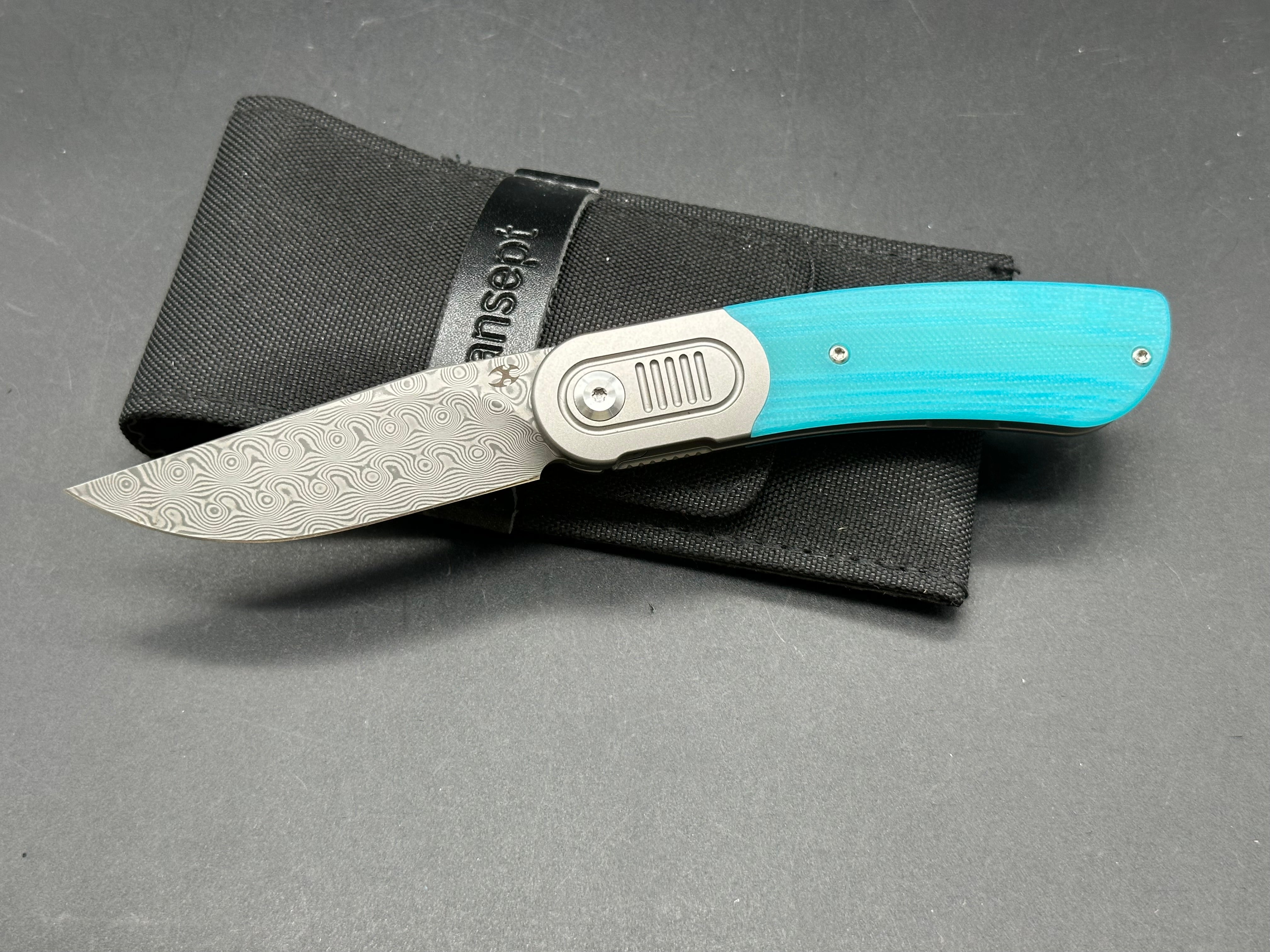 Kansept Reverie Damascus Folding Knife with G10 Handle in Tiffany Blue - Perfect for EDC, Outdoor Adventures & Collectors