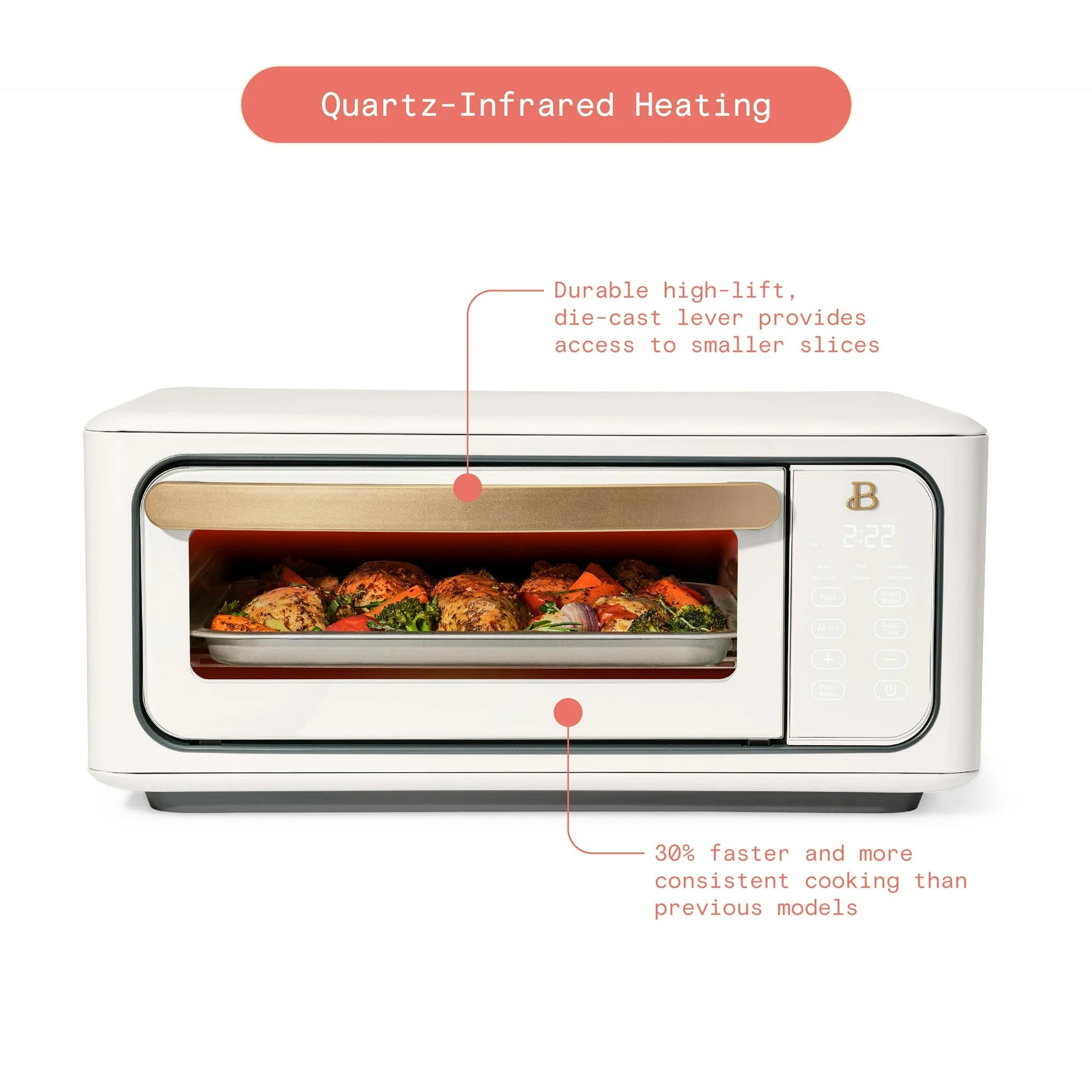 Drew Barrymore 9-Slice Infrared Air Fryer Toaster Oven - 1800W Digital Convection Oven with 10 Preset Functions & LCD Display (White) - Perfect for Baking, Roasting, Air Frying & Family Cooking