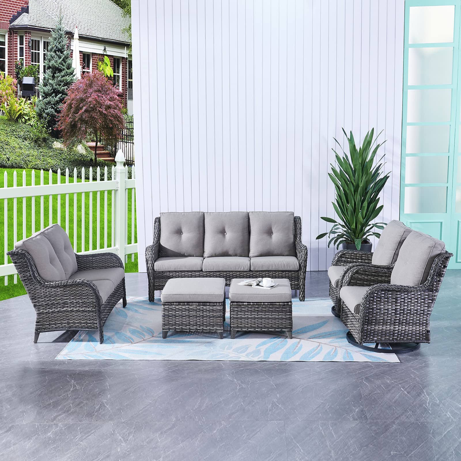 Outdoor Wicker Loveseat Patio Sofa - 2-Person Rattan Outdoor Couch with Deep Seating & Cushions, Weather-Resistant Patio Furniture for Porch, Deck, Balcony, Garden (Mixed Grey/Grey) - Perfect for Relaxing, Entertaining & Outdoor Lounging