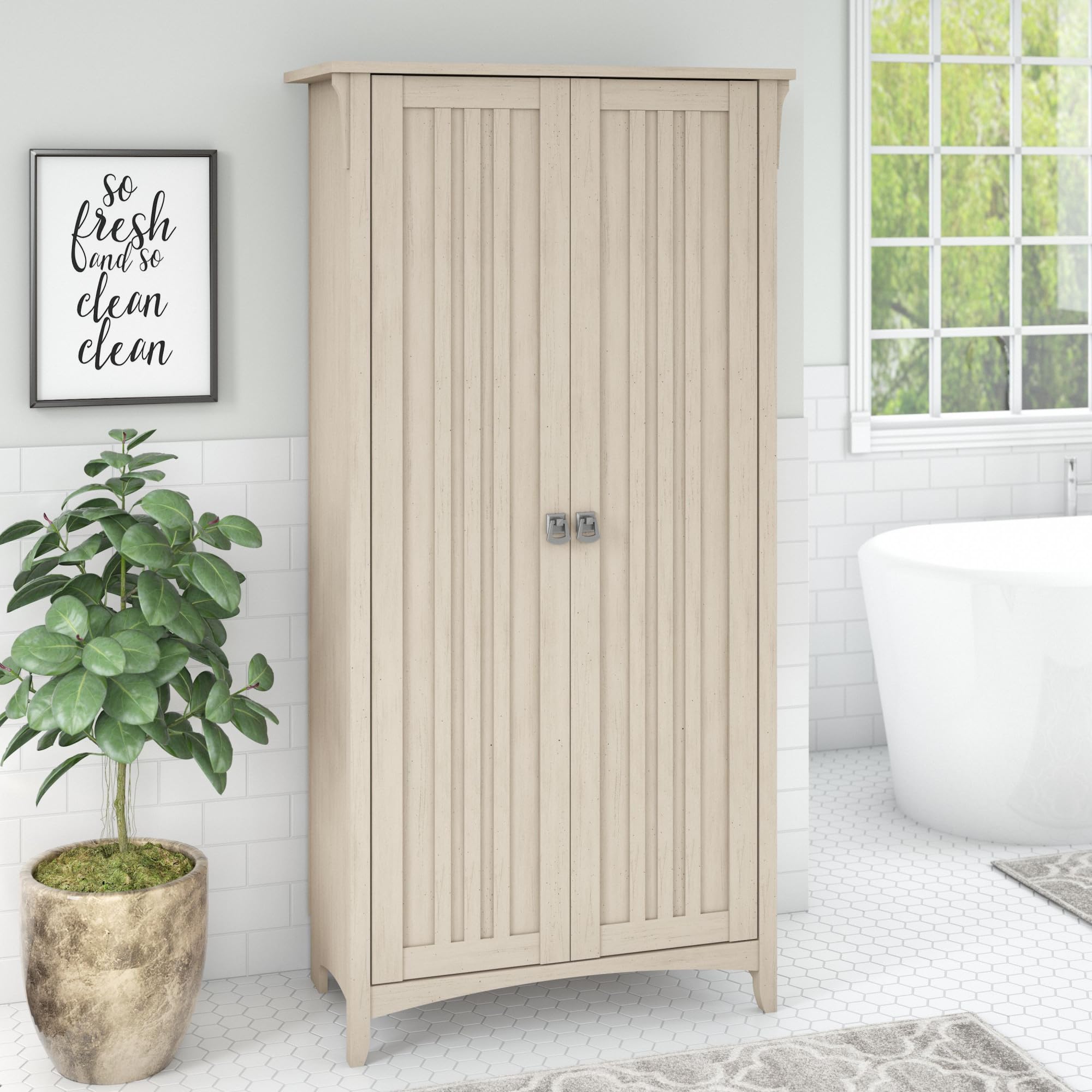 Bush Furniture Salinas Bathroom Storage Cabinet with Doors - Antique White Finish - Perfect for Bathroom Organization, Towel Storage & Small Space Decor