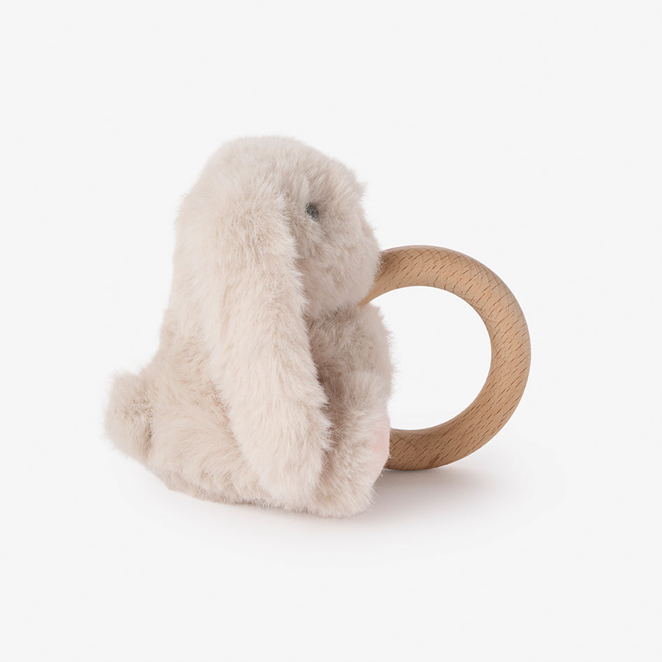 Soft Plush Bunny Wooden Ring Rattle - Natural Teething Toy for Babies, Infant Sensory Development Gift - Perfect for Nursery, Playtime & Baby Shower Gifts
