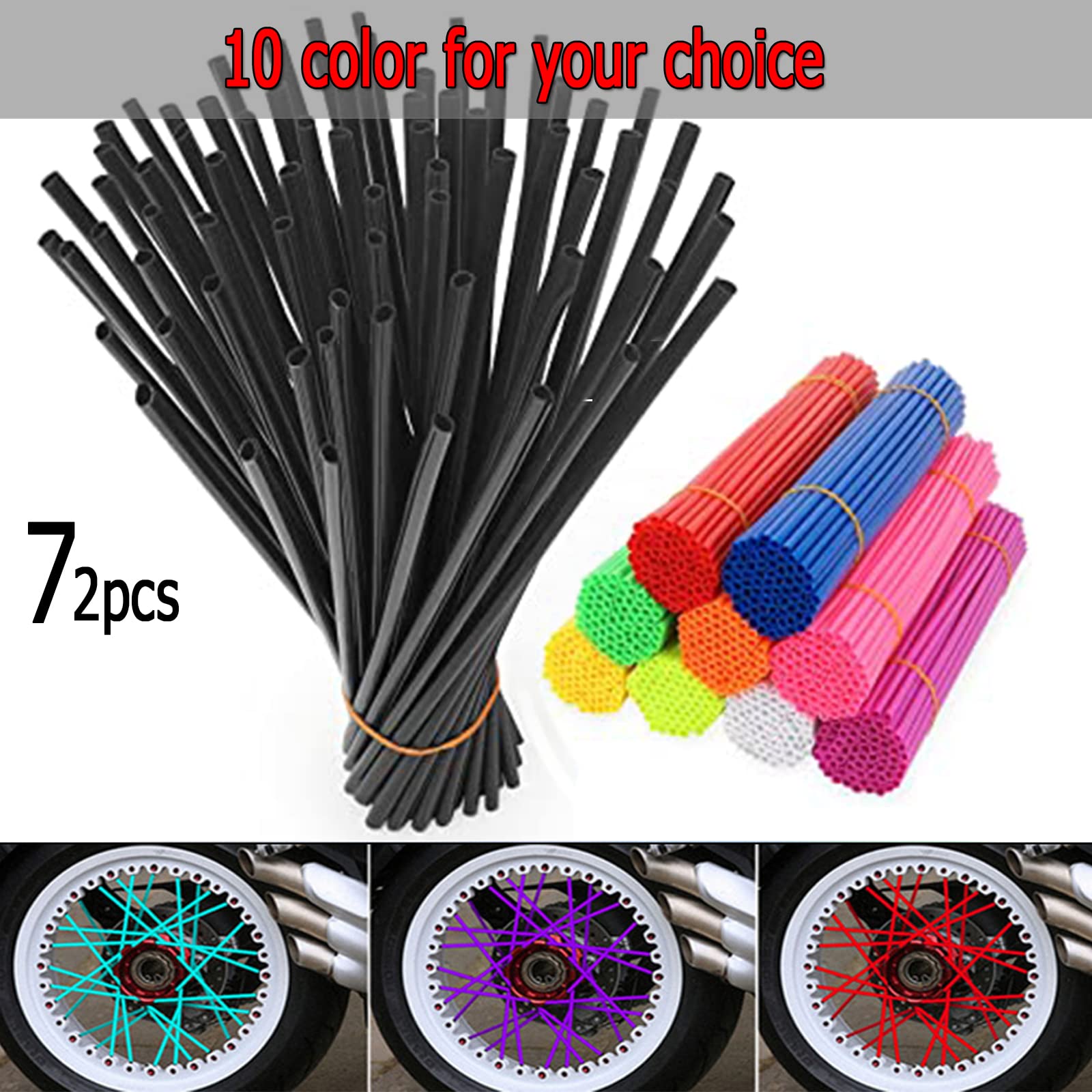 72 PCS Universal Spoke Skins for Motorcycle & Dirt Bikes - Colorful Protective Wheel Trim Wrap Cover - Fits Yamaha, Kawasaki, Suzuki (Red) - Enhance Style & Protection for Off-Road & Street Riding