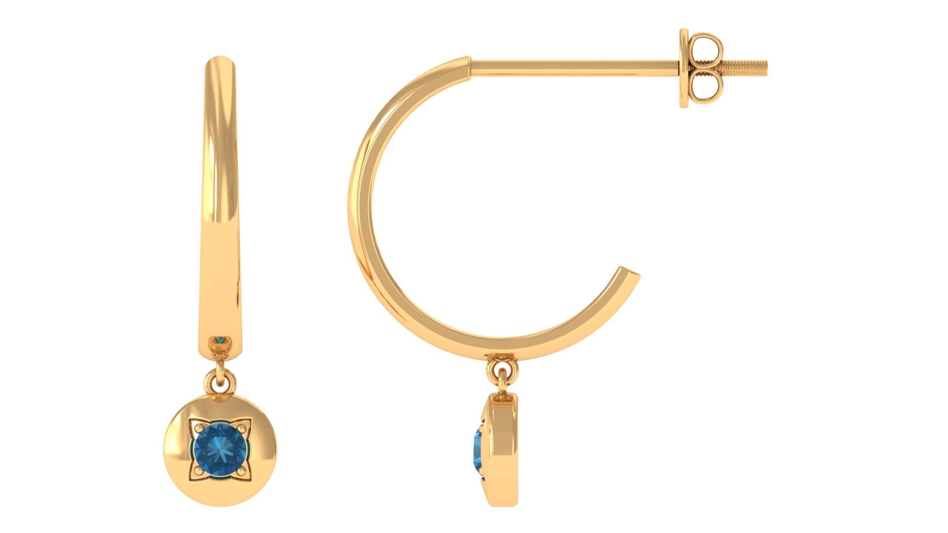 London Blue Topaz Drop Earrings for Women - 14K Solid Gold Half Hoop Earrings | Elegant Blue Topaz Jewelry for Weddings, Parties & Special Occasions