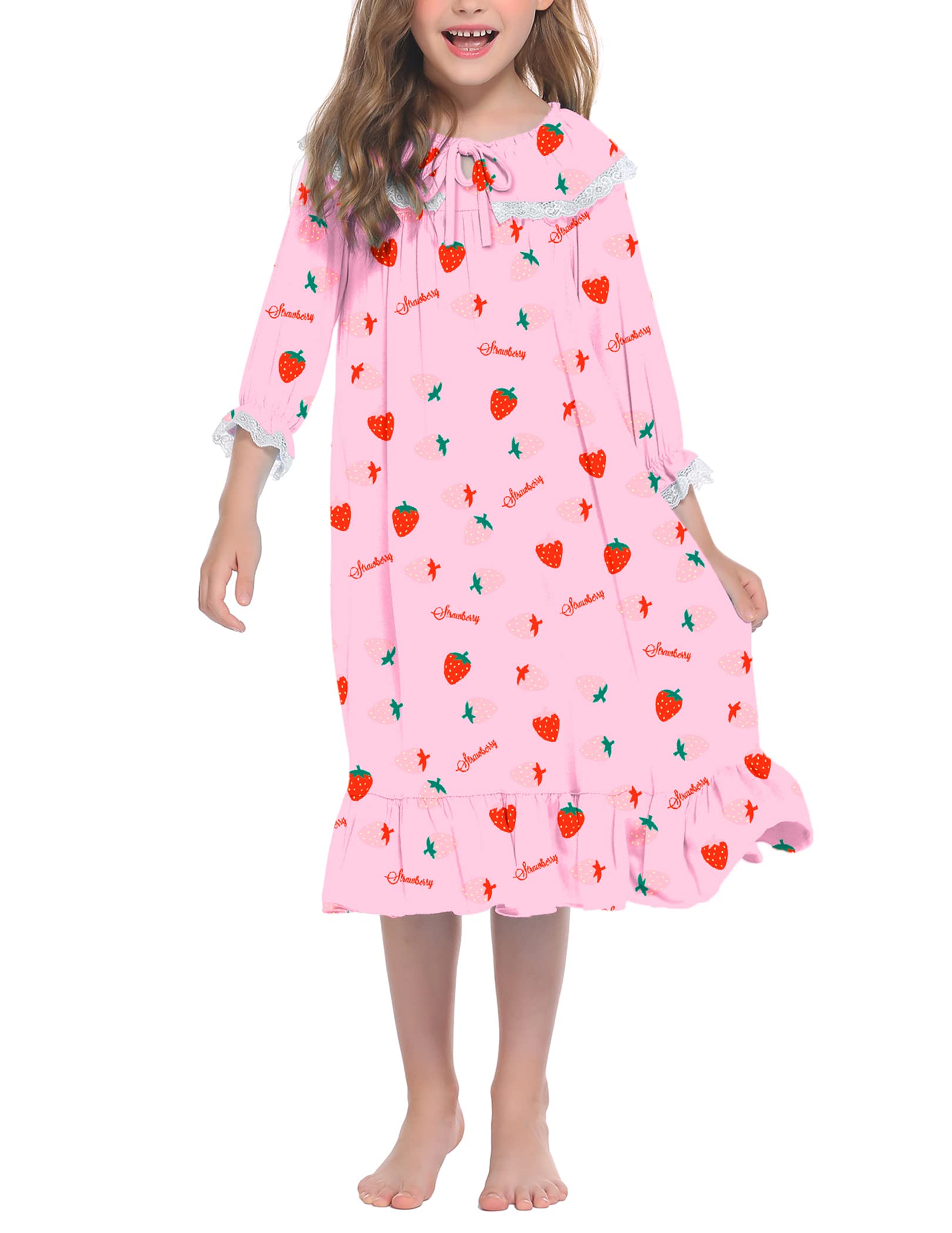 **Ekouaer Girls' Nightgowns - Short & Long Sleeve Princess Sleepwear for Kids (Ages 3-13) | Floral Pajama Dress for Comfortable Sleep & Playtime**    *(Perfect for bedtime, lounging, or dress-up play!)*