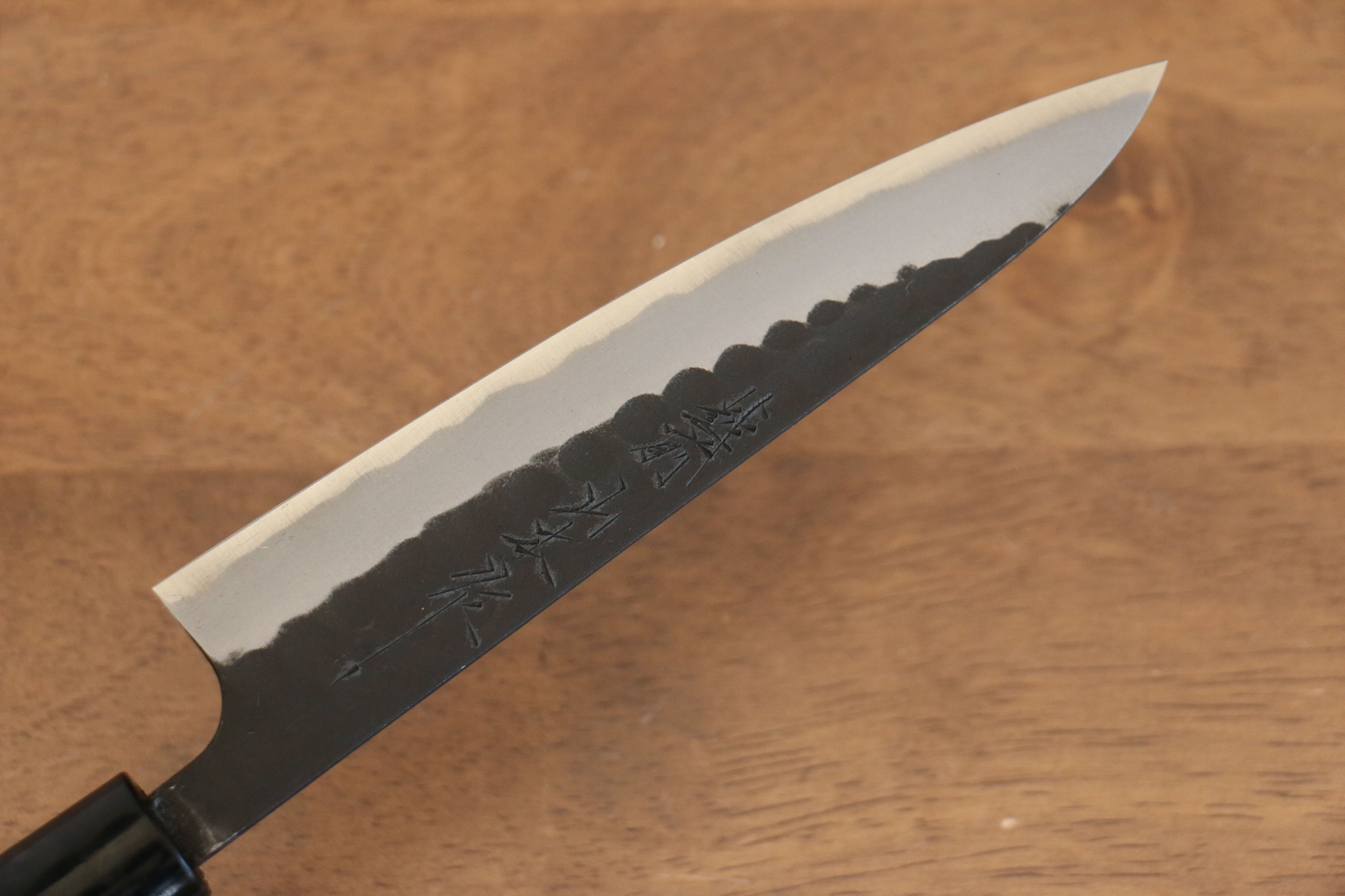 Premium Nao Yamamoto Blue Steel Kurouchi Hammered Petty Knife 140mm - Walnut Handle Japanese Utility Knife for Slicing, Chopping & Precision Kitchen Tasks