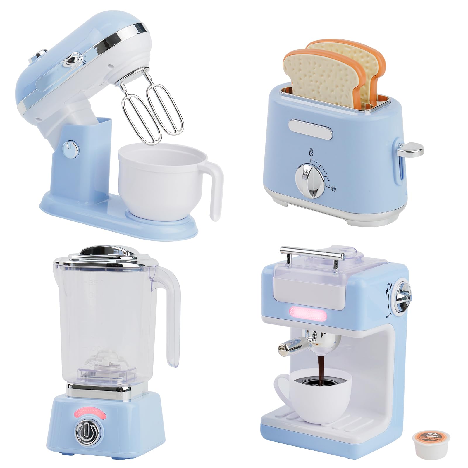 Kids Kitchen Playset with Coffee Maker, Blender, Mixer & Toaster - Realistic Lights & Sounds - Pretend Play Cooking Toys for Toddlers Ages 2-5 (Blue) | Perfect for Role Play, Birthday Gifts & Early Learning Development