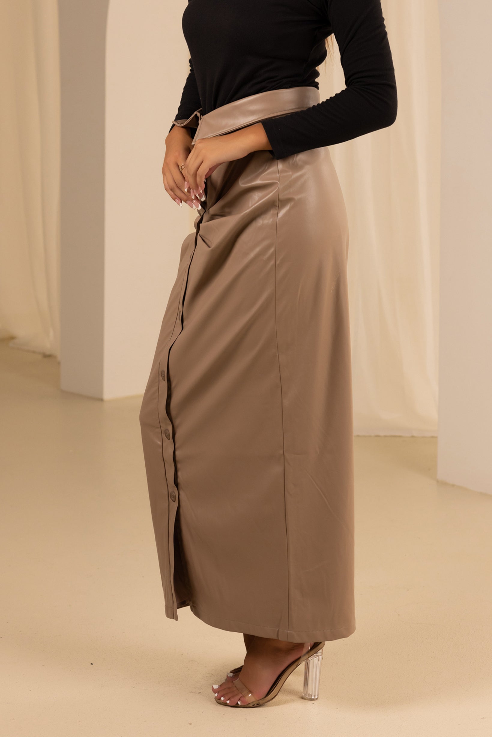 Stylish The Grand Esther Genuine Leather Skirt for Women | High Waist Faux Leather Pencil Skirt | Perfect for Office, Party & Night Out