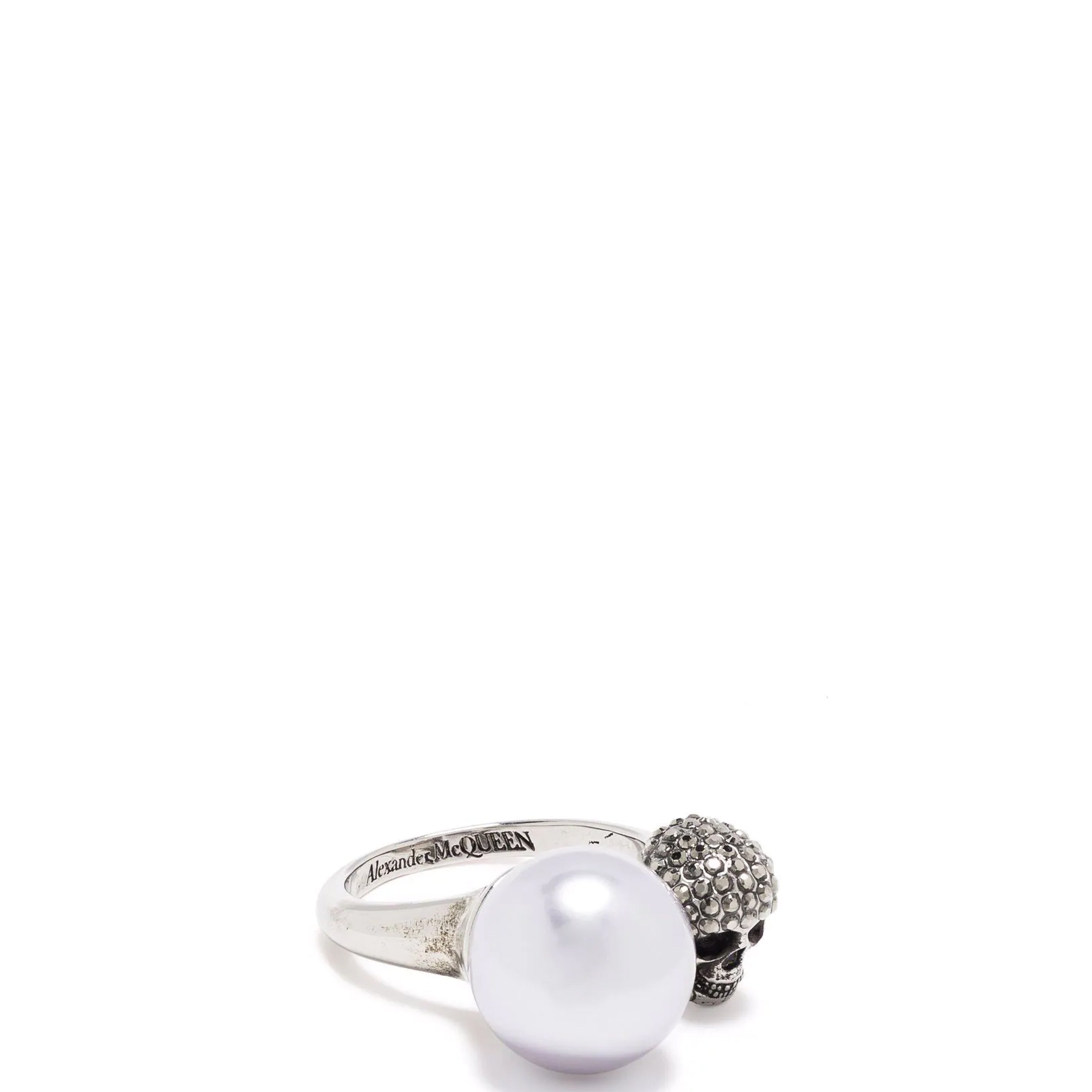 Pearl and Skull Moi et Toi Ring - Sterling Silver Gothic Jewelry for Couples, Best Friend Gifts, Punk Fashion Accessories