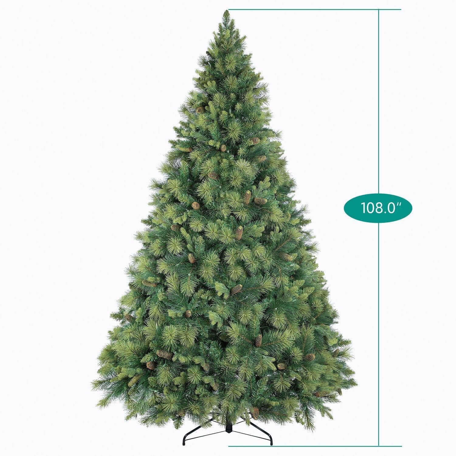 7.5ft Prelit Artificial Christmas Tree with Pine Cones & Foot Pedal - 1556 Branch Tips, 750 Warm White LED Lights & Sturdy Metal Stand - 61