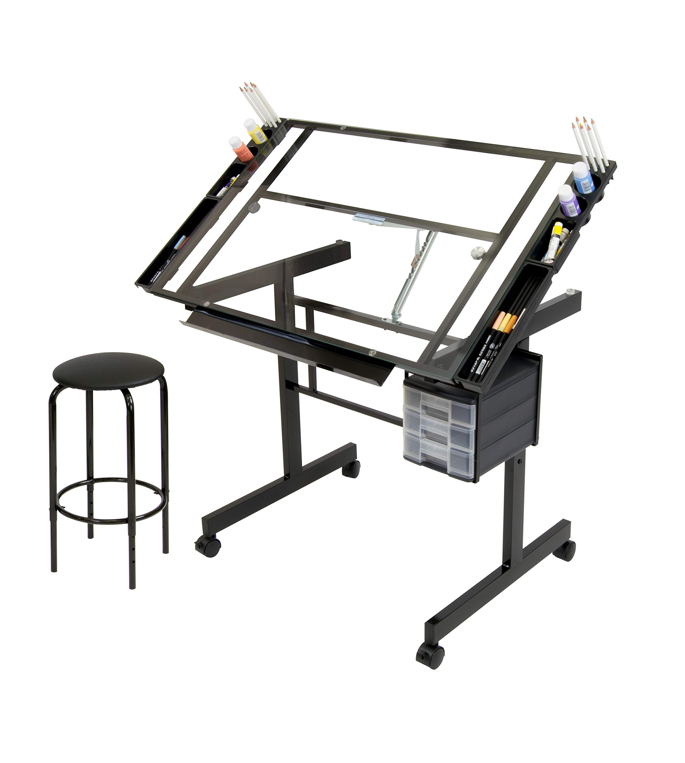 Studio Designs 10061 2-Piece Adjustable Craft Table with Storage - Black Workstation for Sewing, Scrapbooking & DIY Projects - Perfect for Home Office & Craft Room Organization