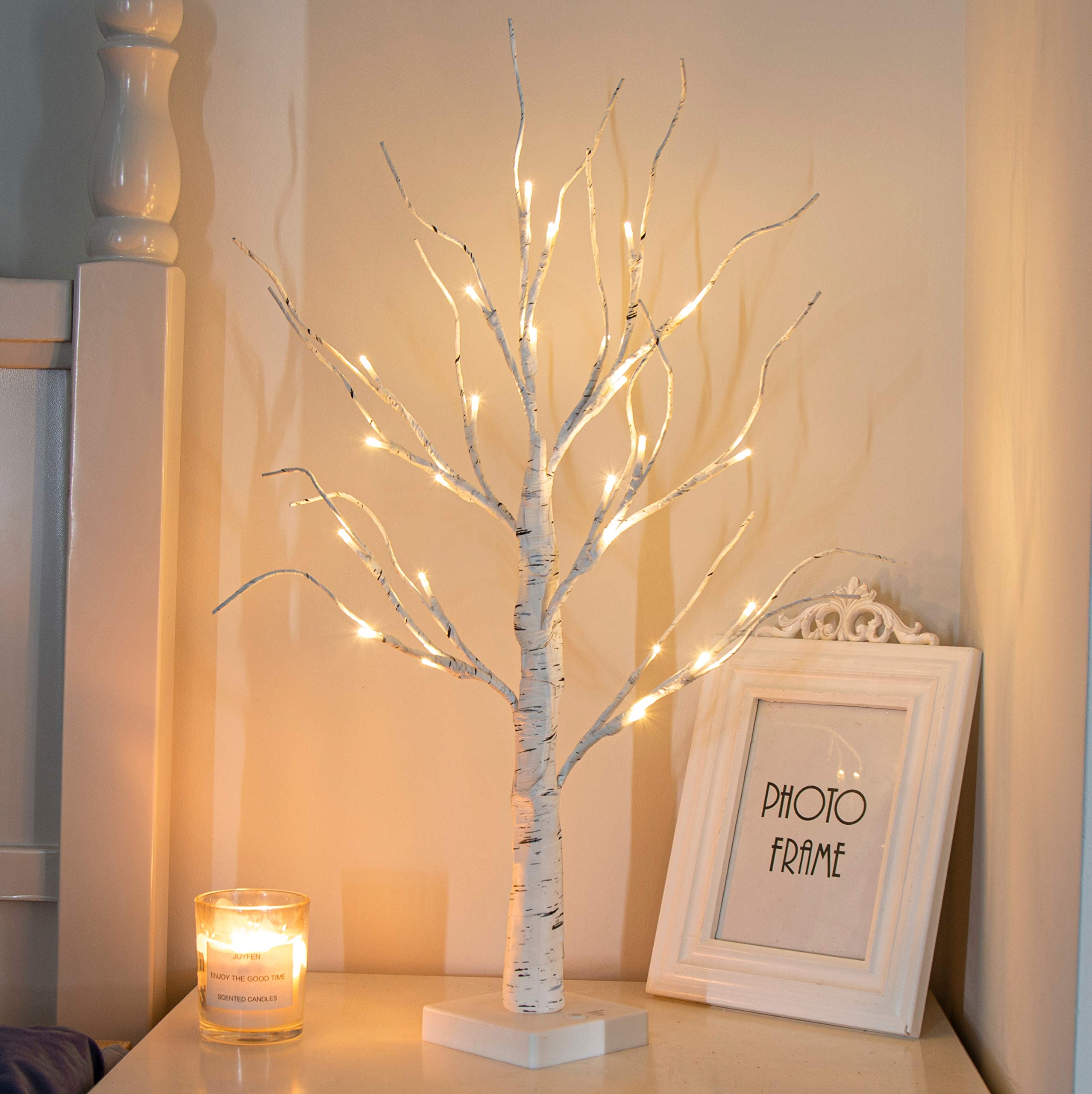 PEIDUO 2FT LED Birch Tree Lamp - Battery Powered Artificial Tree with Warm White Fairy Lights for Easter, Christmas, Home & Tabletop Decor - Indoor Centerpiece with Timer (Perfect for Holiday Parties, Wedding Decor & Cozy Night Ambiance)