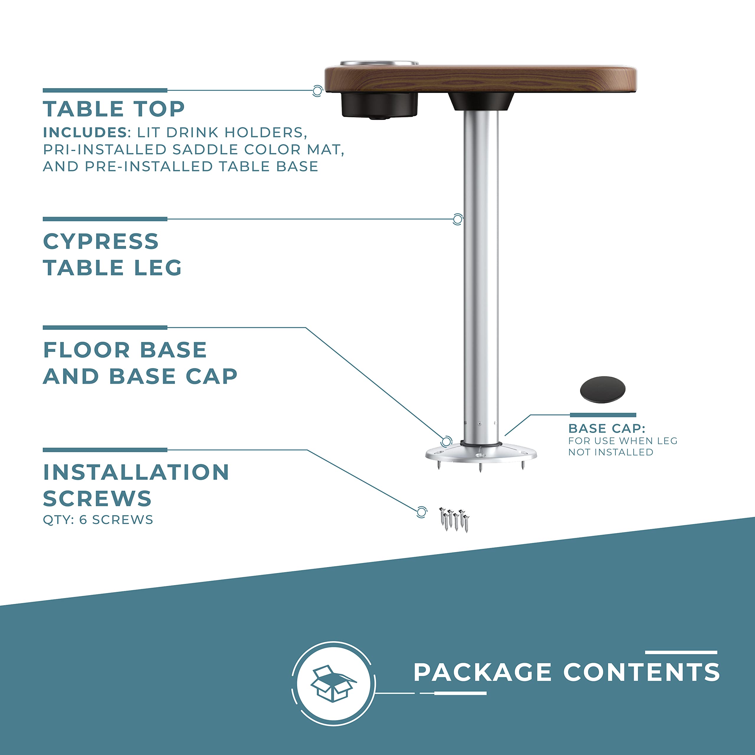 Manufacturers' Select ITC Marine Cocktail Boat Table Leg Set - Stainless Steel Pontoon Accessories with Center Foam Mat | Perfect for Boating, Yachting & Outdoor Entertaining