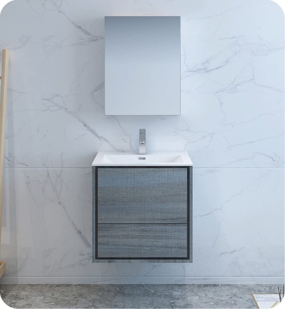Fresca Catania 24 Inch Modern Wall Mounted Bathroom Vanity in Ocean Gray - Sleek Storage Cabinet for Small Bathrooms (Sink Not Included) | Perfect for Powder Rooms, Guest Baths & Contemporary Home Decor