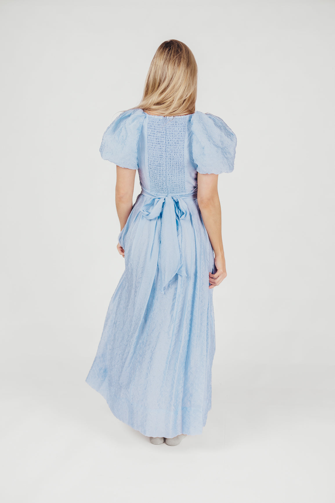 ASTR Linette Jacquard Midi Dress in Blue - Floral Print Summer Dress for Women | Perfect for Weddings, Parties & Date Nights