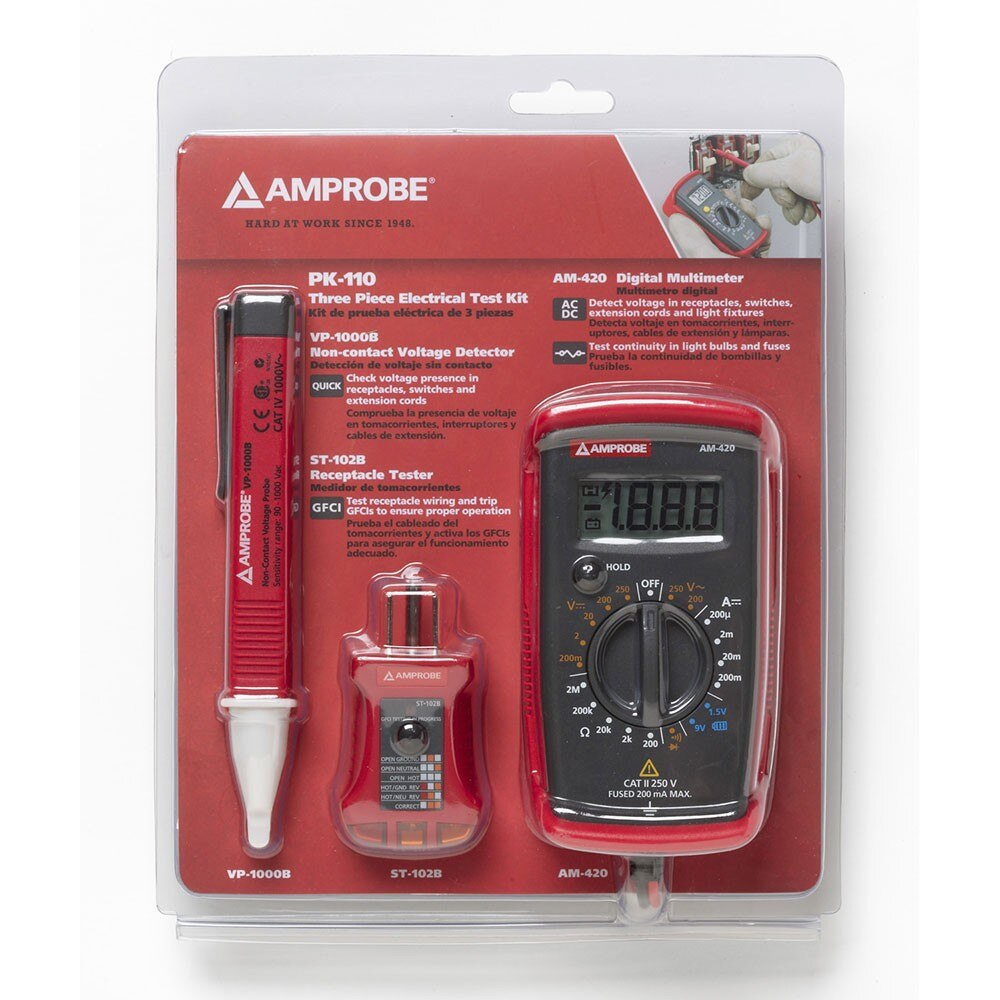 Amprobe 4394419 PK 110 Digital Multimeter Electrical Tester Kit with Voltage Probe - Professional Electrician Tools for Home, Car & Industrial Electrical Testing