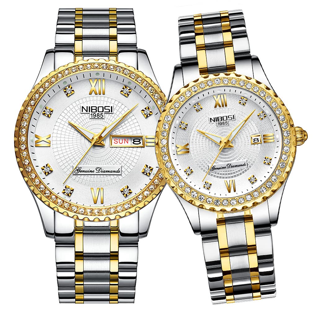 Luxury Diamond Couple Watches Set - His and Hers Matching Analog Quartz Wristwatch for Men & Women - Waterproof Wedding, Anniversary & Valentine's Day Gifts - Perfect for Romantic Dates & Special Occasions