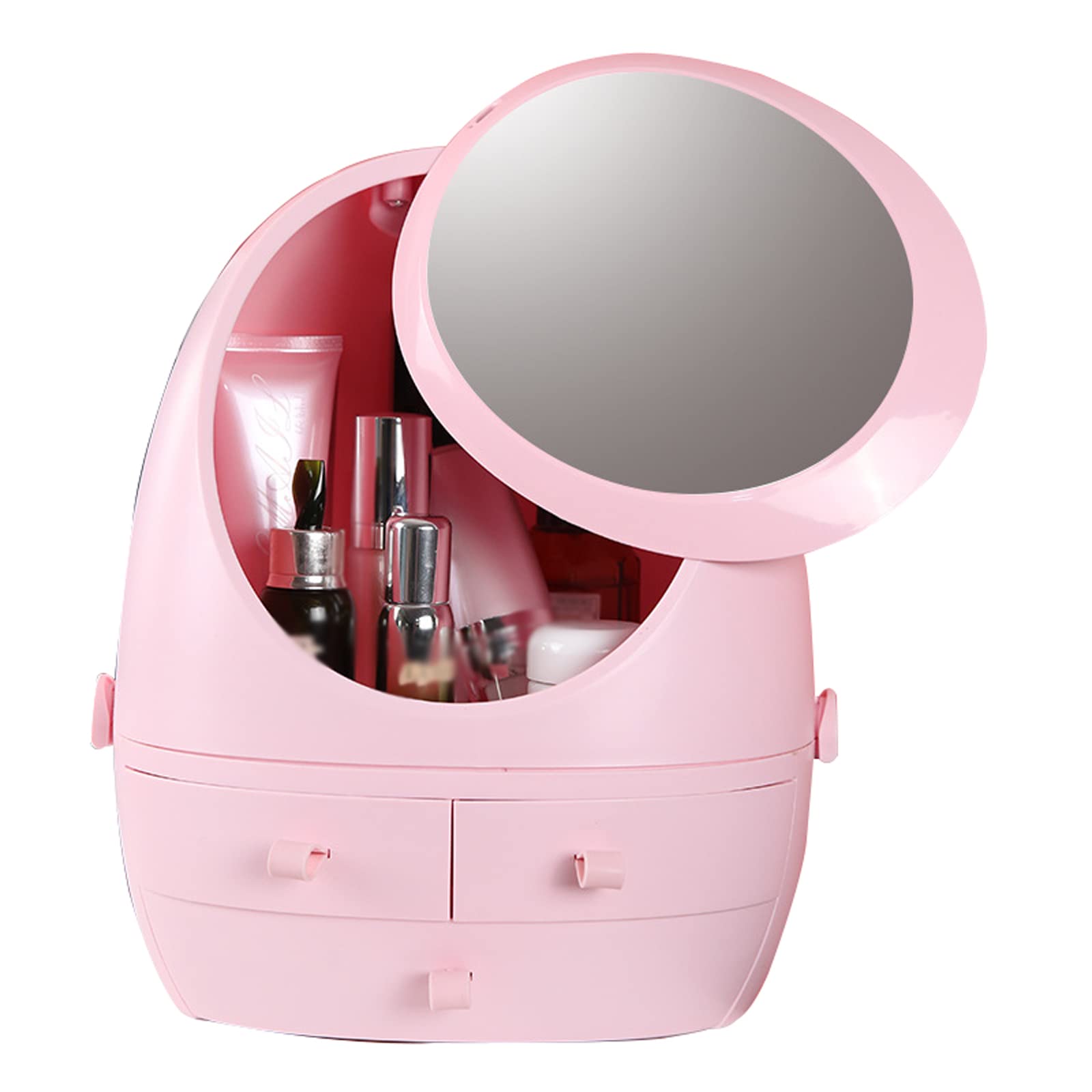 Large Cosmetic Storage Box with Drawers & Mirror - Waterproof Makeup Organizer for Bathroom & Dresser