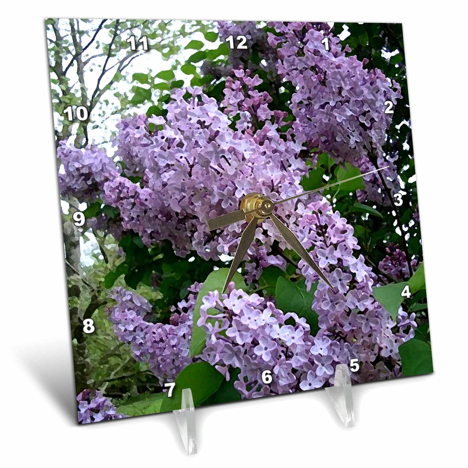 3D Rose LLC 6x6-Inch Lilac Floral Desk Clock - Stylish Home & Office Decor for Women, Gift Idea for Mother's Day, Birthday, or Anniversary