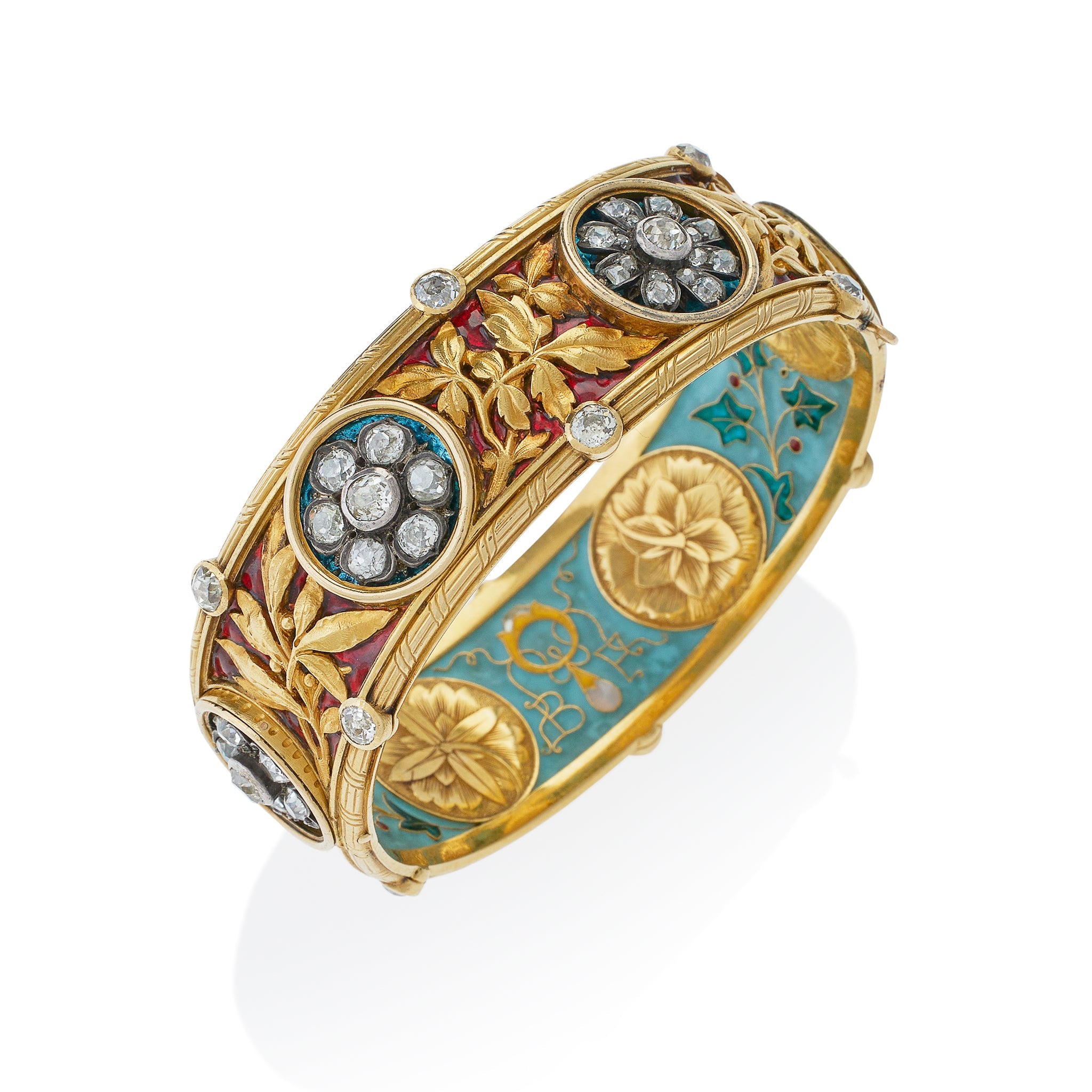 Bapst & Falize Paris Diamond & Enamel Bangle Bracelet - Vintage Luxury Jewelry for Women, Elegant Gift for Anniversary & Special Occasions