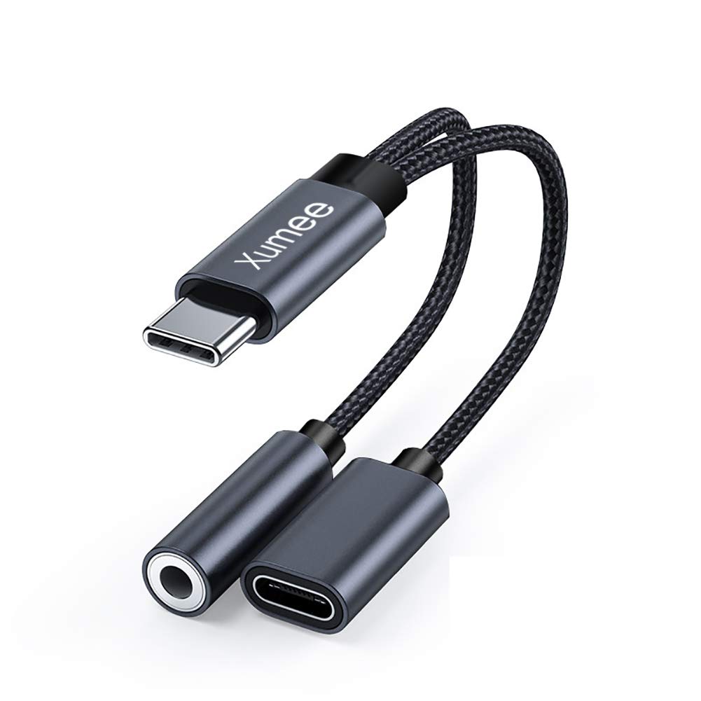 Xumee USB C to 3.5mm Headphone Jack & Fast Charger Adapter - 2-in-1 Hi-Res DAC Audio & Charging Dongle for iPhone 16/15 Pro Max, Galaxy S25/S24 Ultra - Perfect for Travel, Gaming & Music (Grey)