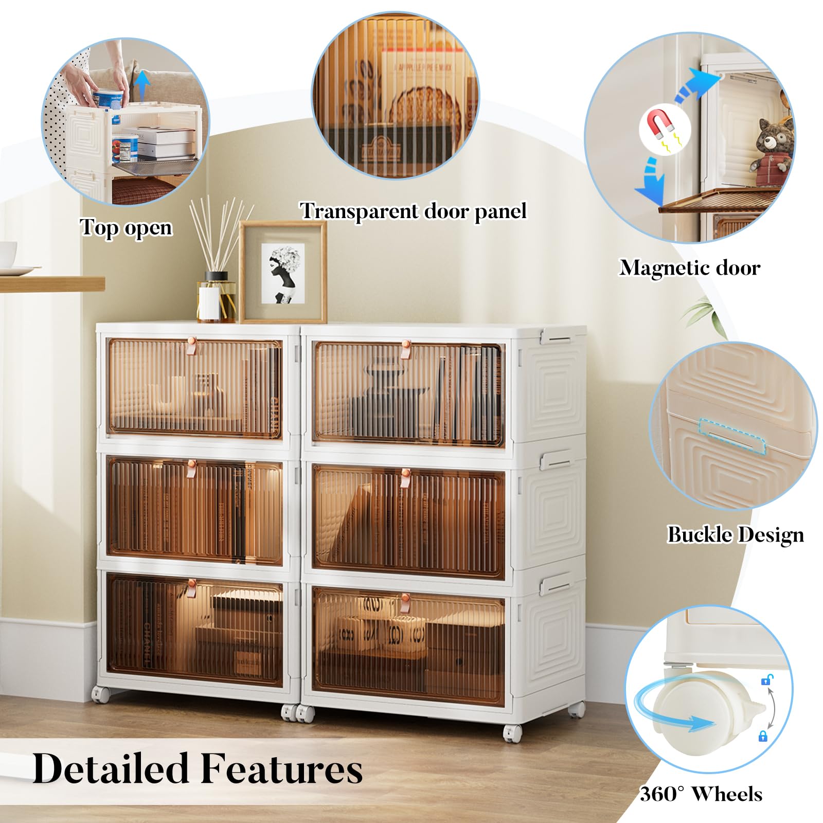 Stackable 23QT Storage Bins with Wheels & Lid - for Closet, Pantry & Office Organization