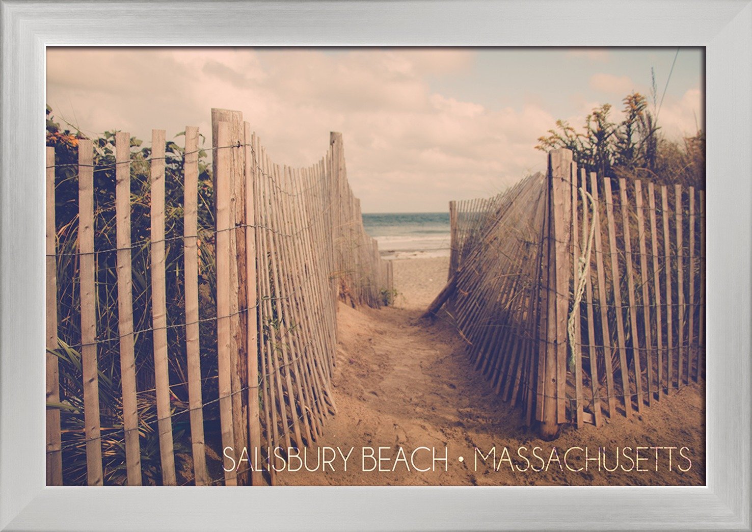 Salisbury Beach Massachusetts 12x18 Giclee Fine Art Print - Recycled Wood Frame in Silver - Coastal Wall Decor for Living Room, Bedroom & Office