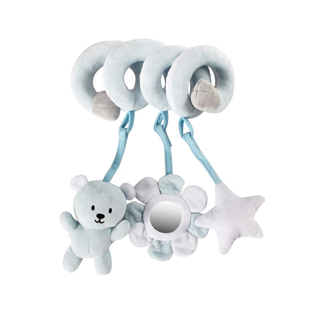 **Ymeibe Baby Car Seat & Stroller Toys - Musical Spiral Plush Hanging Activity Toy with Rattles & Distorting Mirror for Infant Girls & Boys (Blue Bear) - Perfect for Travel, Strollers & Playtime**