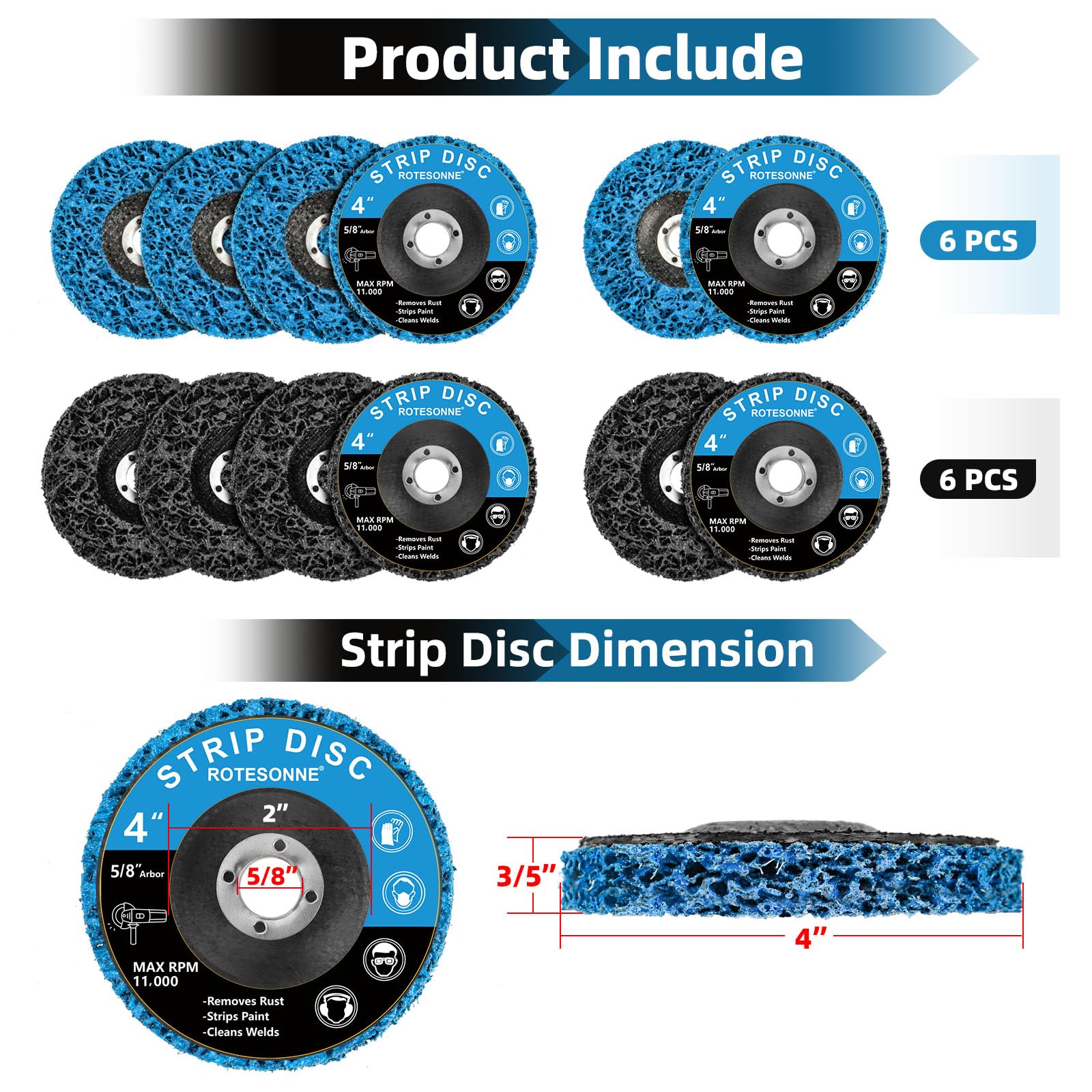 12 Pack 4 Inch Strip Discs for Angle Grinder - Heavy Duty Stripping Wheel to Remove Paint, Rust, Coatings & Oxidation from Metal & Wood (4
