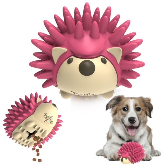 Bella Boo Pets Interactive Dog Toy for Strong Chewers - Durable Freddy The Hedgehog Treat Ball, Slow Feeder & Dental Chew Puzzle Toy for Medium & Large Breed Dogs (Pink) - Perfect for Training, Mental Stimulation & Dental Health