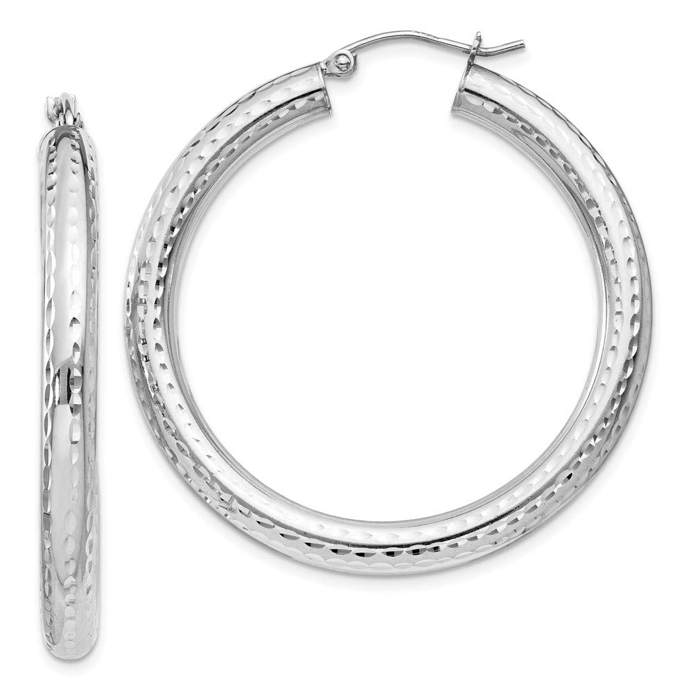Sterling Silver Rhodium-Plated 4mm Diamond-Cut Hoop Earrings for Women - Hypoallergenic Fashion Jewelry for Everyday Wear, Parties & Special Occasions